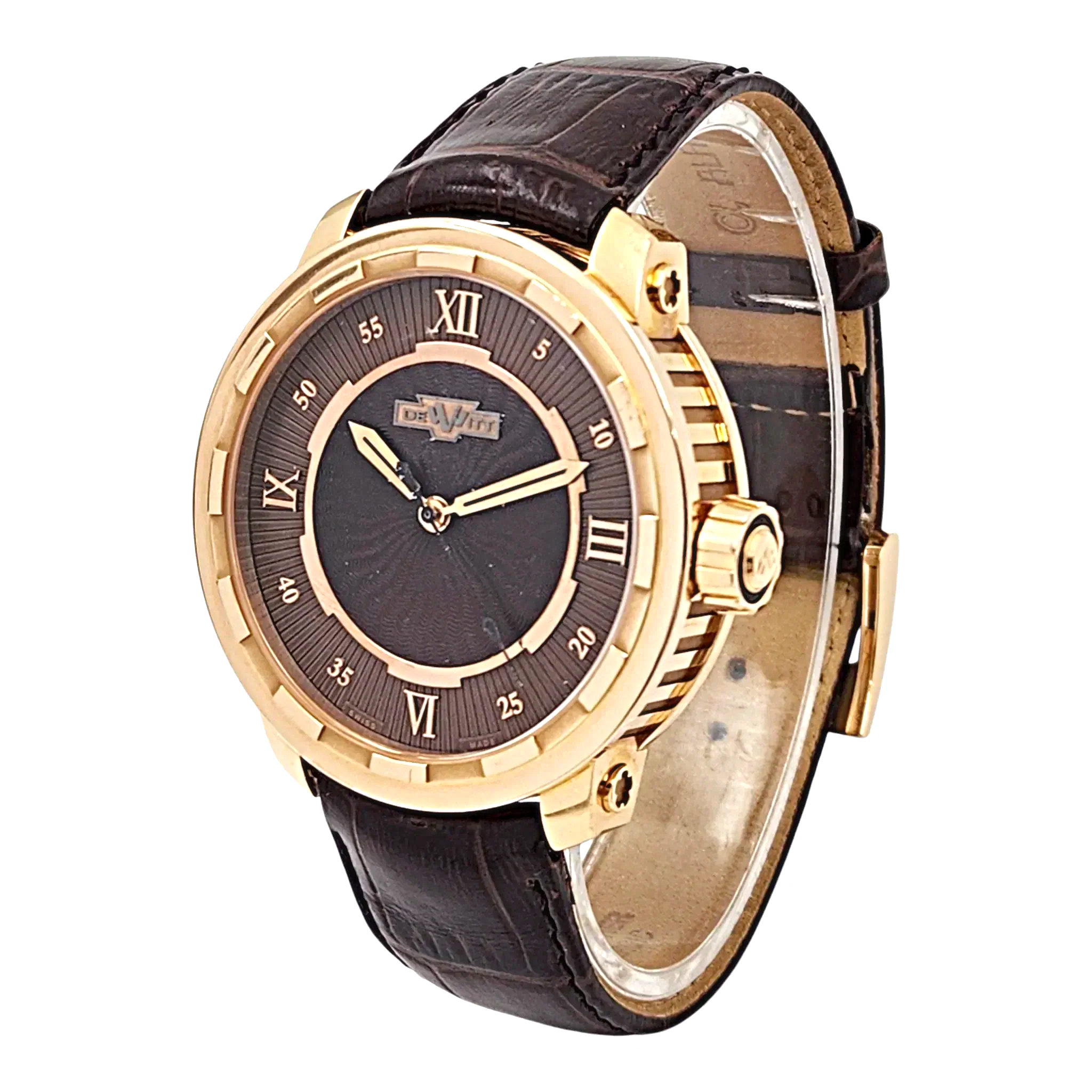 Men's DeWitt 43mm Twenty 8 Eight Tourbillon Automatic 18K Rose Gold Watch with Chocolate Dial and Brown Leather Strap. (Pre-Owned T8.AU.003)