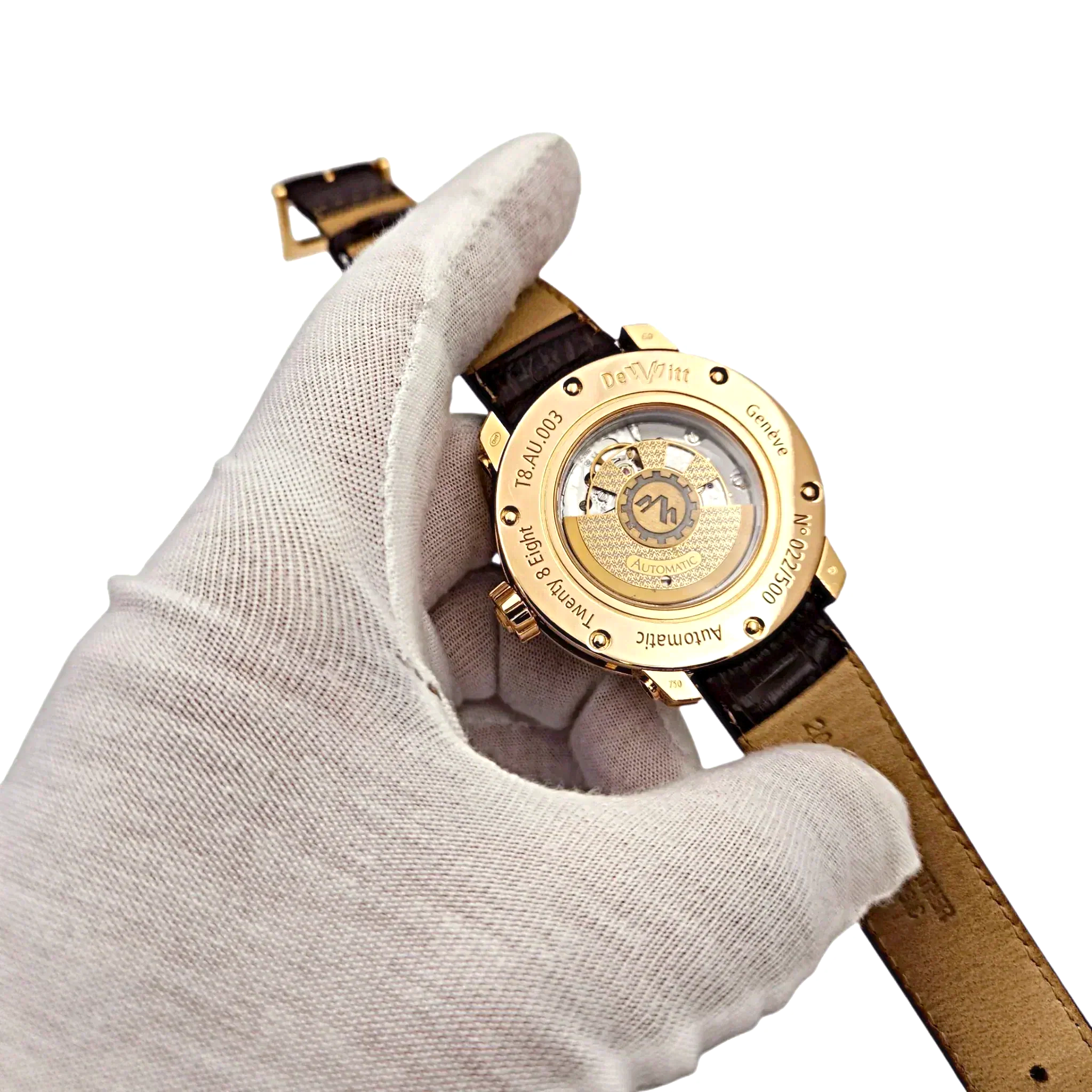 Men's DeWitt 43mm Twenty 8 Eight Tourbillon Automatic 18K Rose Gold Watch with Chocolate Dial and Brown Leather Strap. (Pre-Owned T8.AU.003)