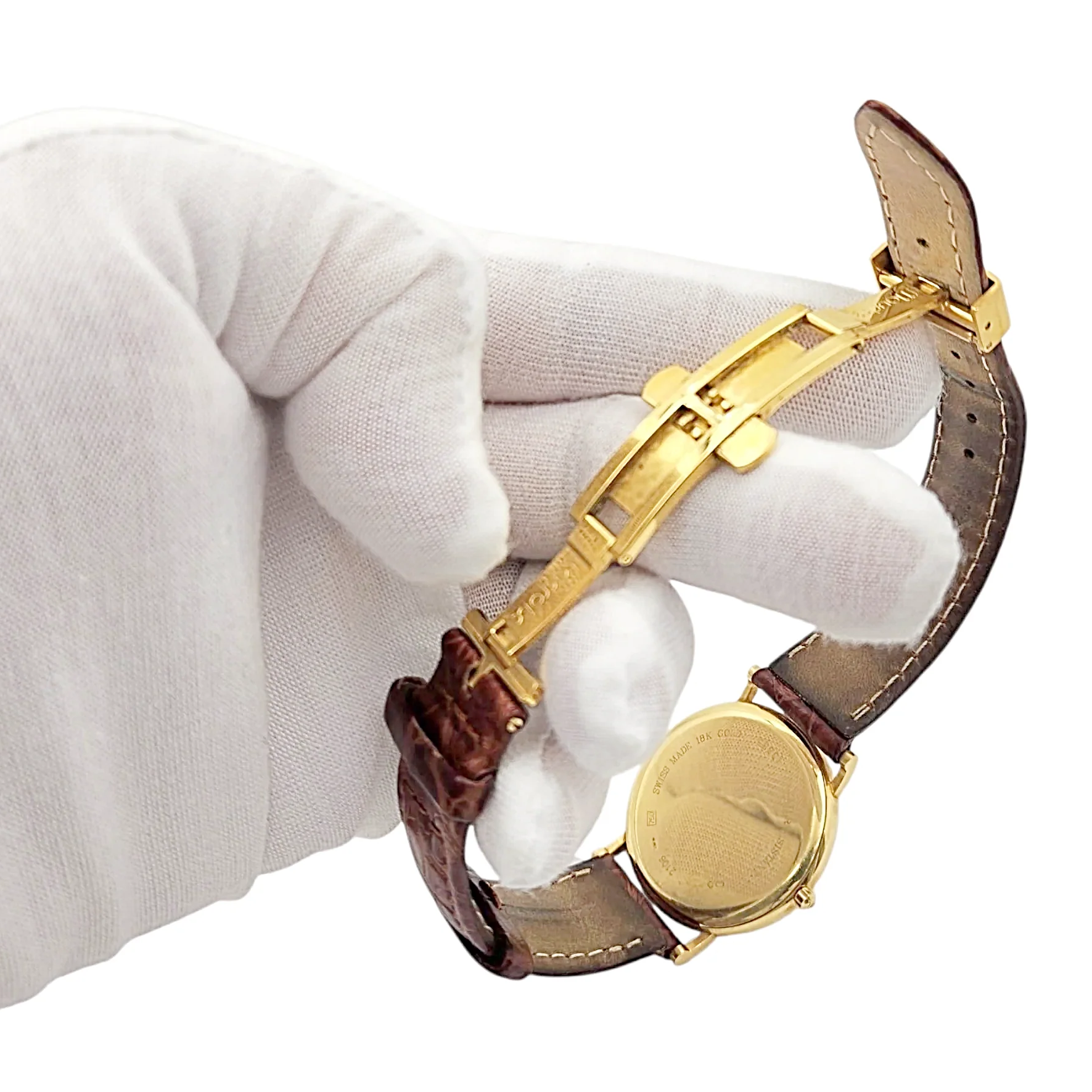 Men's Maurice Lacroix 34mm Vintage 18K Yellow Gold Case Watch with Brown Leather and White Dial. (Pre-Owned 2106)