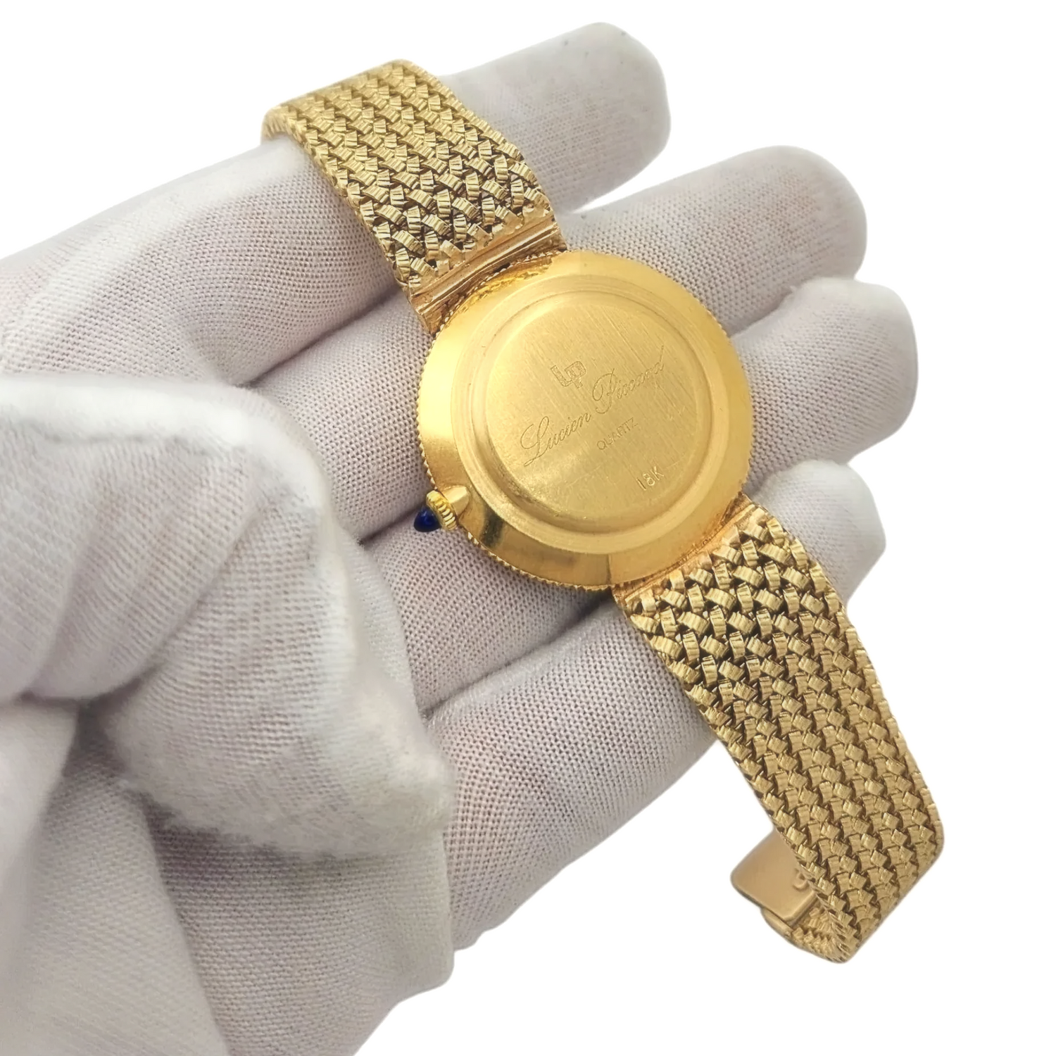 Unisex Lucien Piccard 33mm Liberty 18K Yellow Gold Coin Watch with Mesh Gold Band. (Pre-Owned)