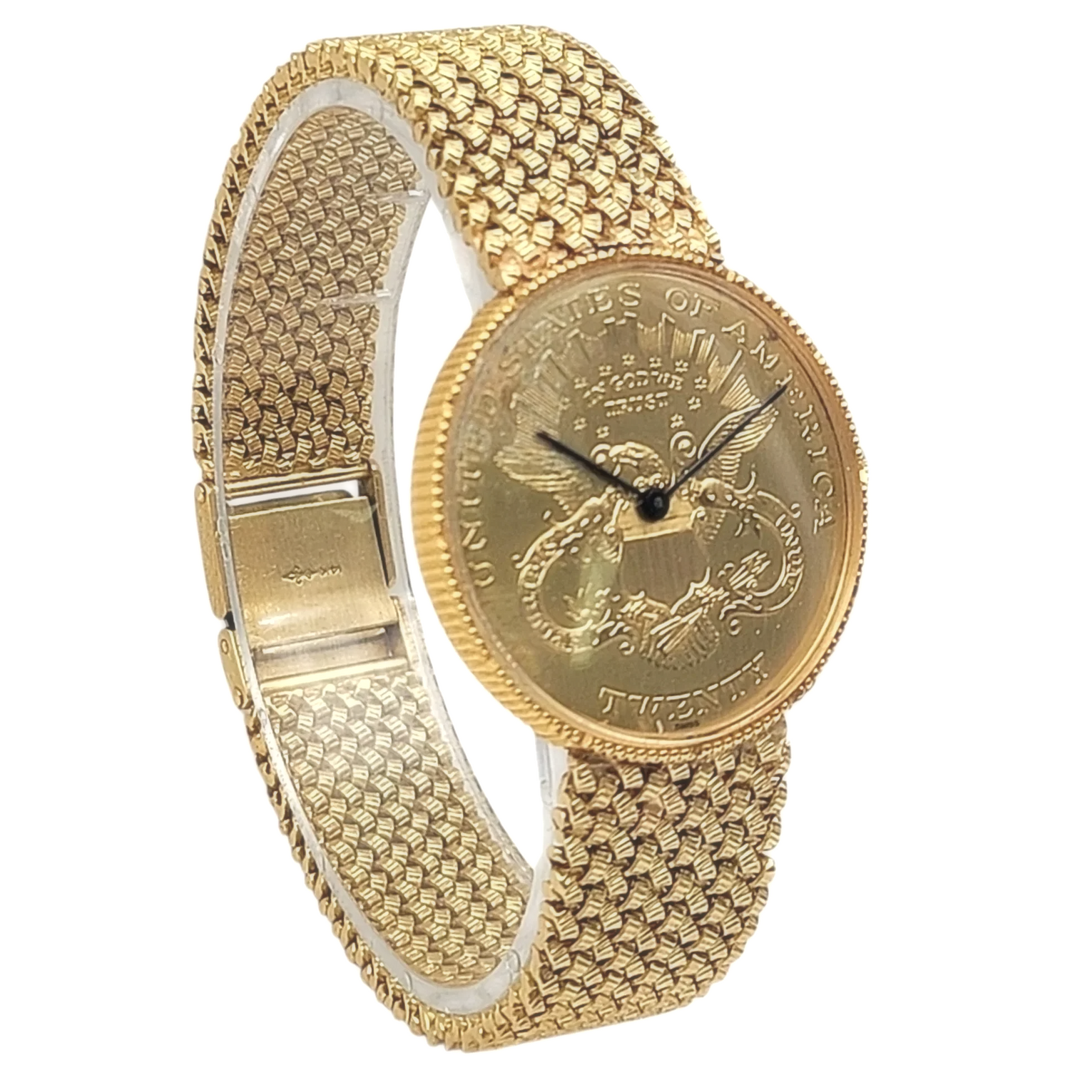 Unisex Lucien Piccard 33mm Liberty 18K Yellow Gold Coin Watch with Mesh Gold Band. (Pre-Owned)