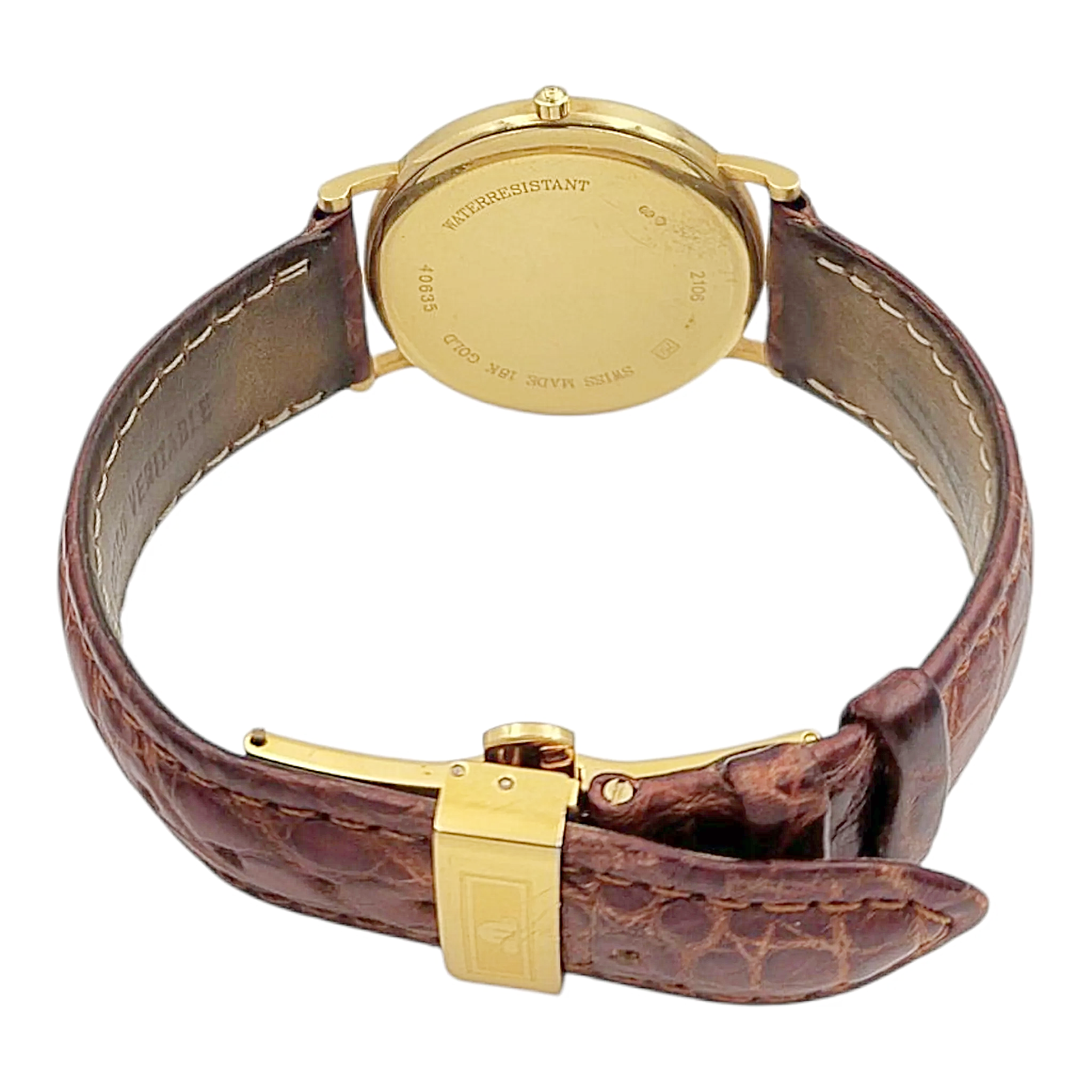 Men's Maurice Lacroix 34mm Vintage 18K Yellow Gold Case Watch with Brown Leather and White Dial. (Pre-Owned 2106)