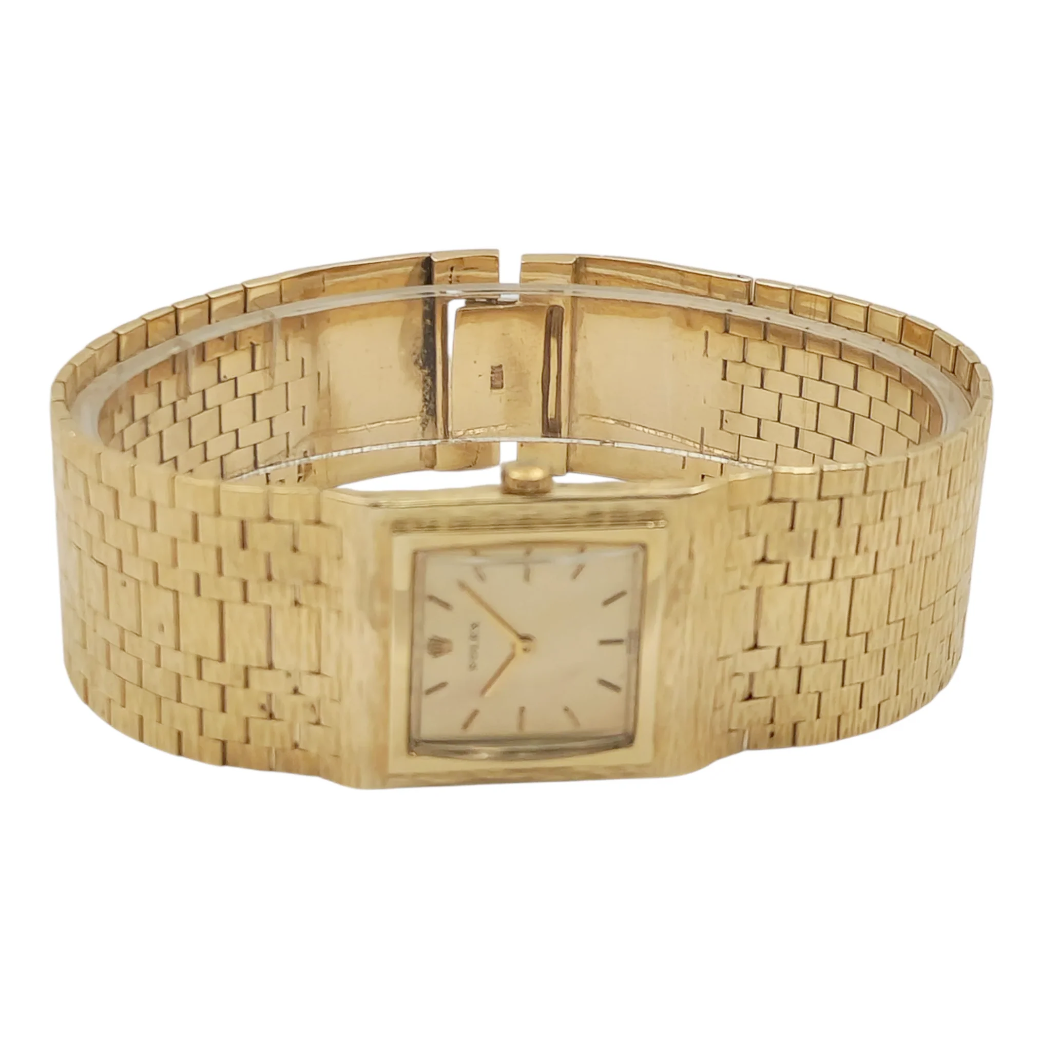 1950's Unisex Rolex 25mm Vintage 14K Yellow Gold Watch with Gold Dial and Gold Mesh Bracelet. (Pre-Owned)