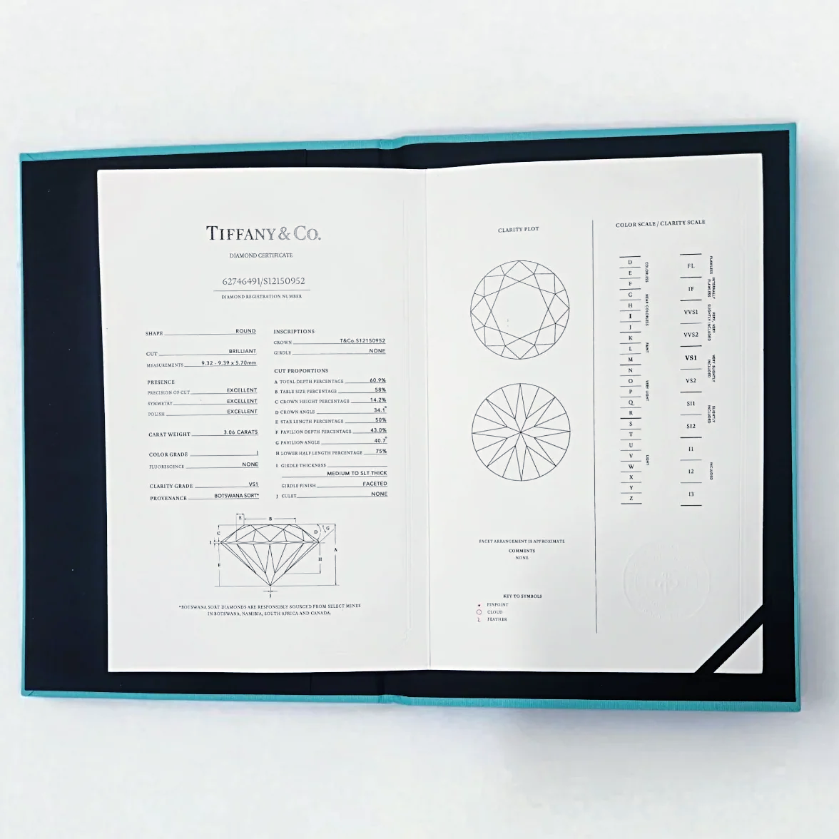 Tiffany & Co. Solitaire Round Cut 3.06 ct Diamond I Color, VS1 Clarity Platinum Engagement Ring