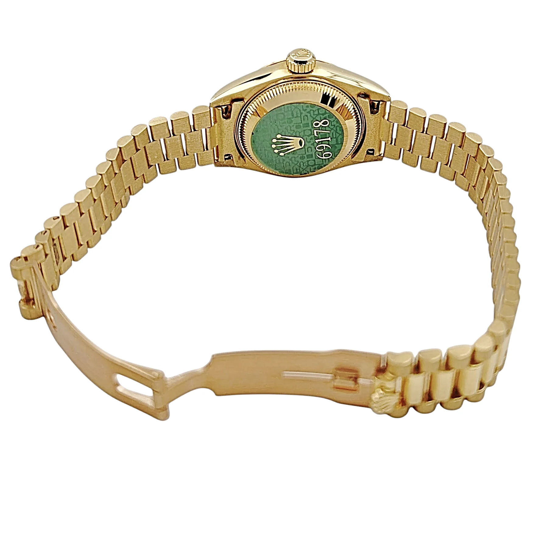 Ladies Rolex 26mm Presidential 18K Solid Yellow Gold Watch with Champagne Dial and Fluted Bezel. (UNWORN 69178)