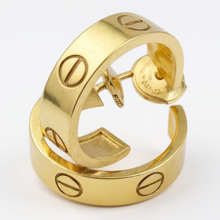 Ladies Cartier 5mm x 20mm Love Hoop Earrings in 18K Yellow Gold - Includes Cartier Certificate. (Pre-Owned)