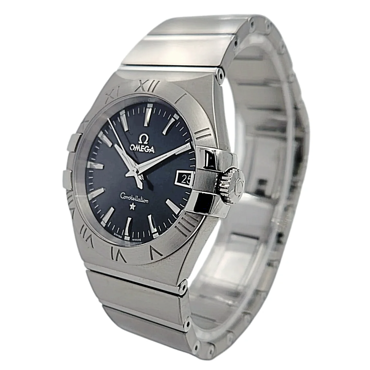 Men's Omega 36mm Constellation Stainless Steel Watch with Black Dial and Fixed Roman Numeral Bezel. (Pre-Owned)