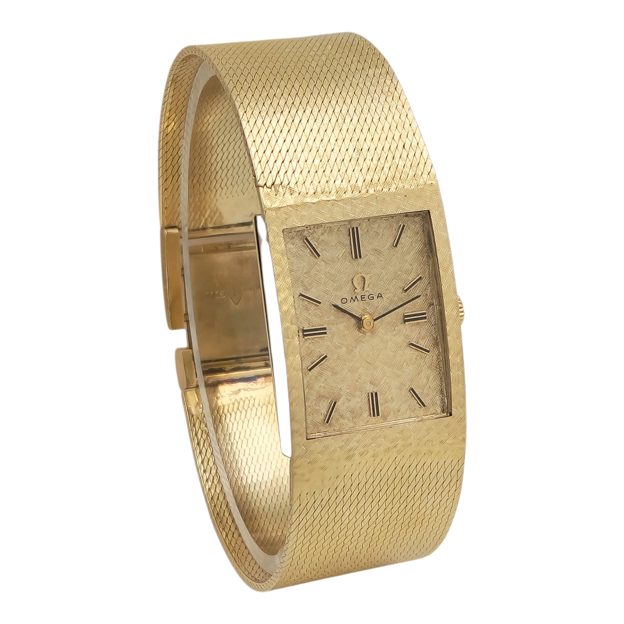Unisex Omega Vintage 14K Yellow Gold Watch with Mesh Band and Gold Dial. (Pre-Owned)