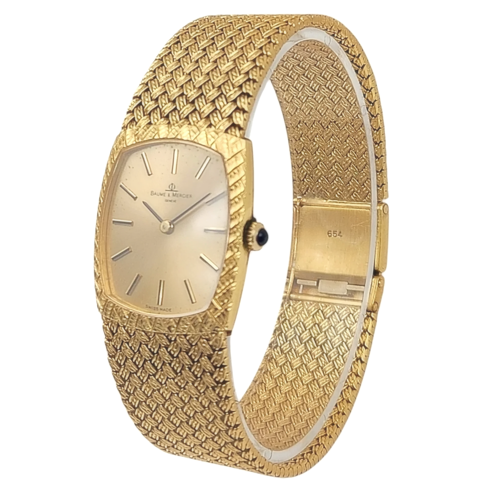 Ladies Baume & Mercier Vintage 18K Yellow Gold Automatic Watch with Gold Dial and Fixed Bezel. (Pre-Owned)
