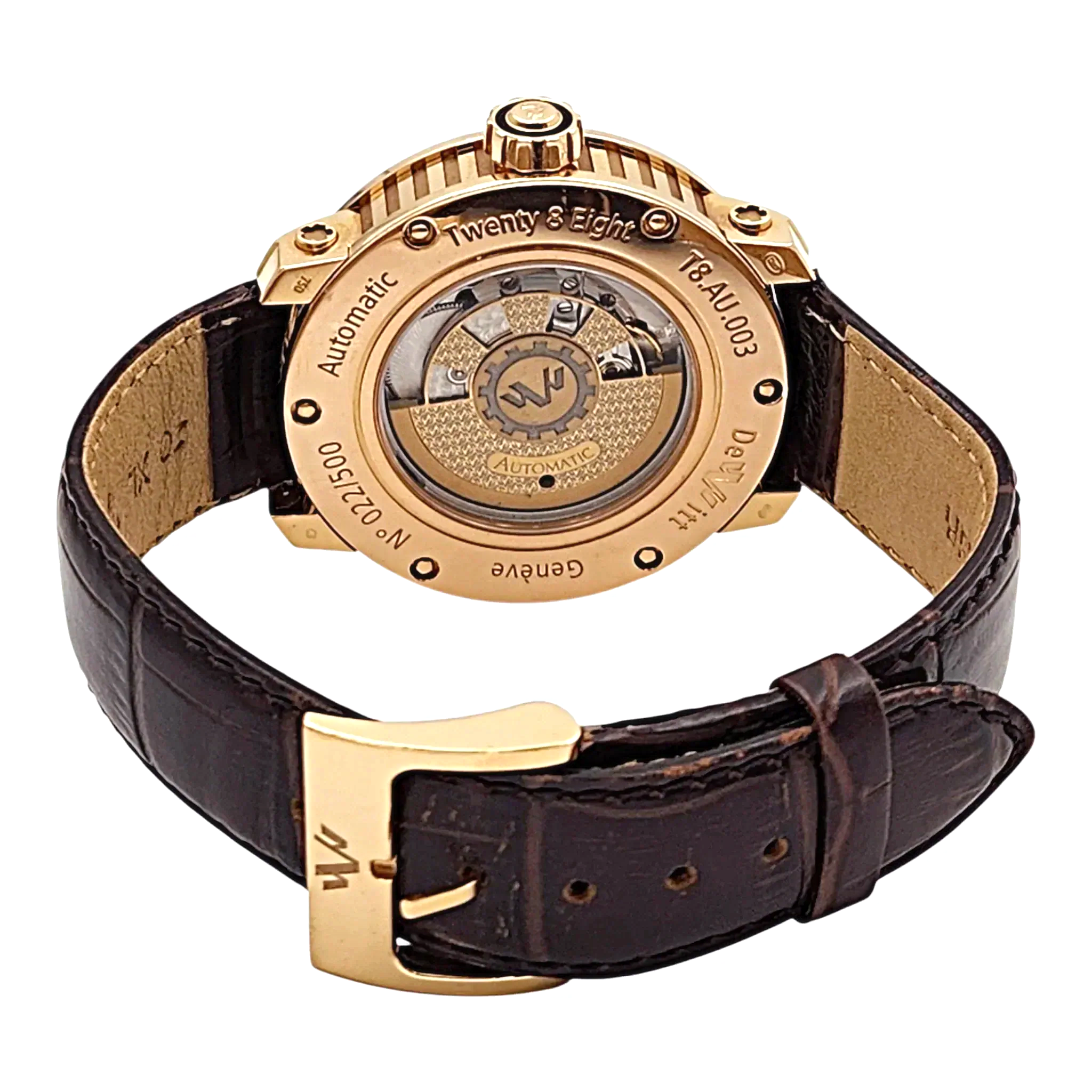 Men's DeWitt 43mm Twenty 8 Eight Tourbillon Automatic 18K Rose Gold Watch with Chocolate Dial and Brown Leather Strap. (Pre-Owned T8.AU.003)