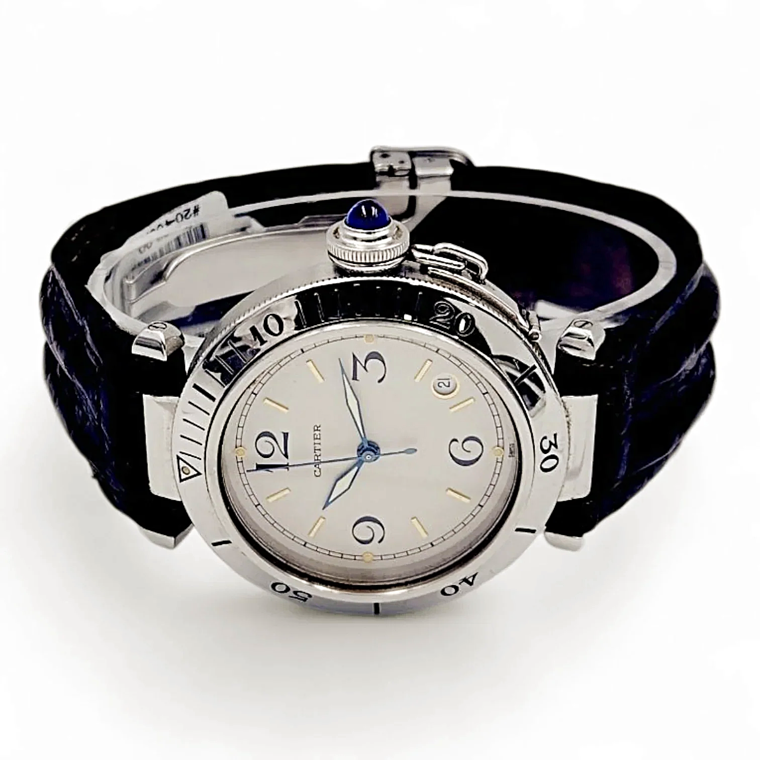 Unisex Cartier Pasha 38mm Arabic Numeral Automatic Watch with Brown Leather Strap and Ivory Dial. (Pre-Owned)