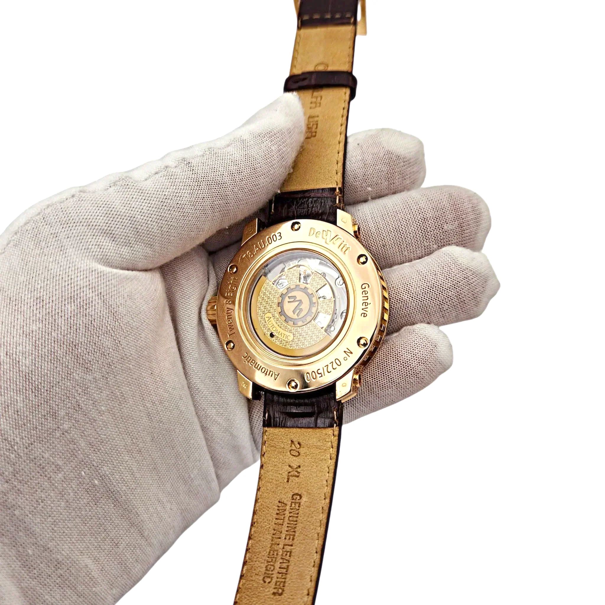 Men's DeWitt 43mm Twenty 8 Eight Tourbillon Automatic 18K Rose Gold Watch with Chocolate Dial and Brown Leather Strap. (Pre-Owned T8.AU.003)