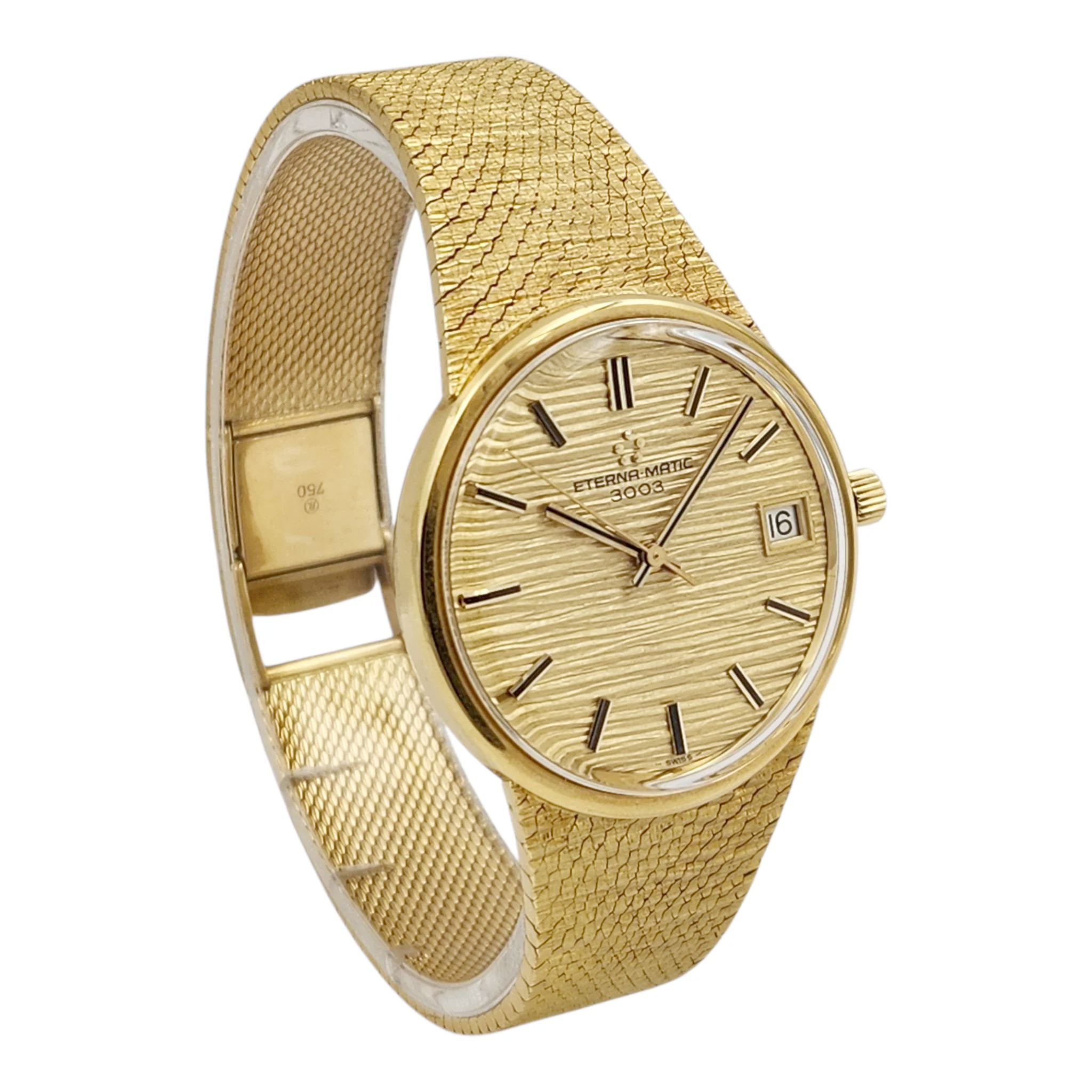 Unisex Eterna-Matic 3003 18K Yellow Gold 34mm Manual Wind Watch with Gold Dial. (Pre-Owned)