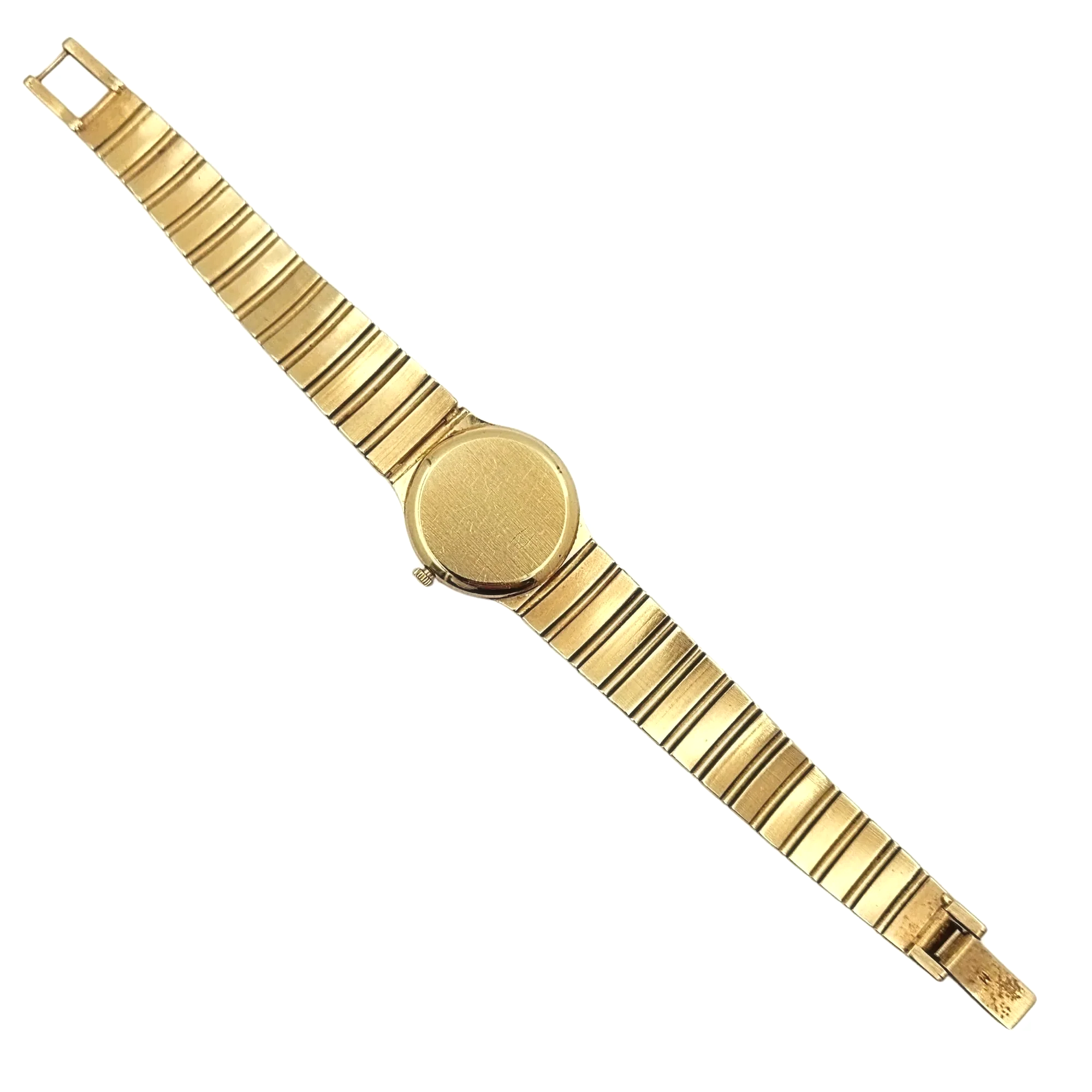 Ladies Geneve 24mm Vintage 14K Yellow Gold Watch with Black Diamond Dial and Diamond Bezel. (Pre-Owned)