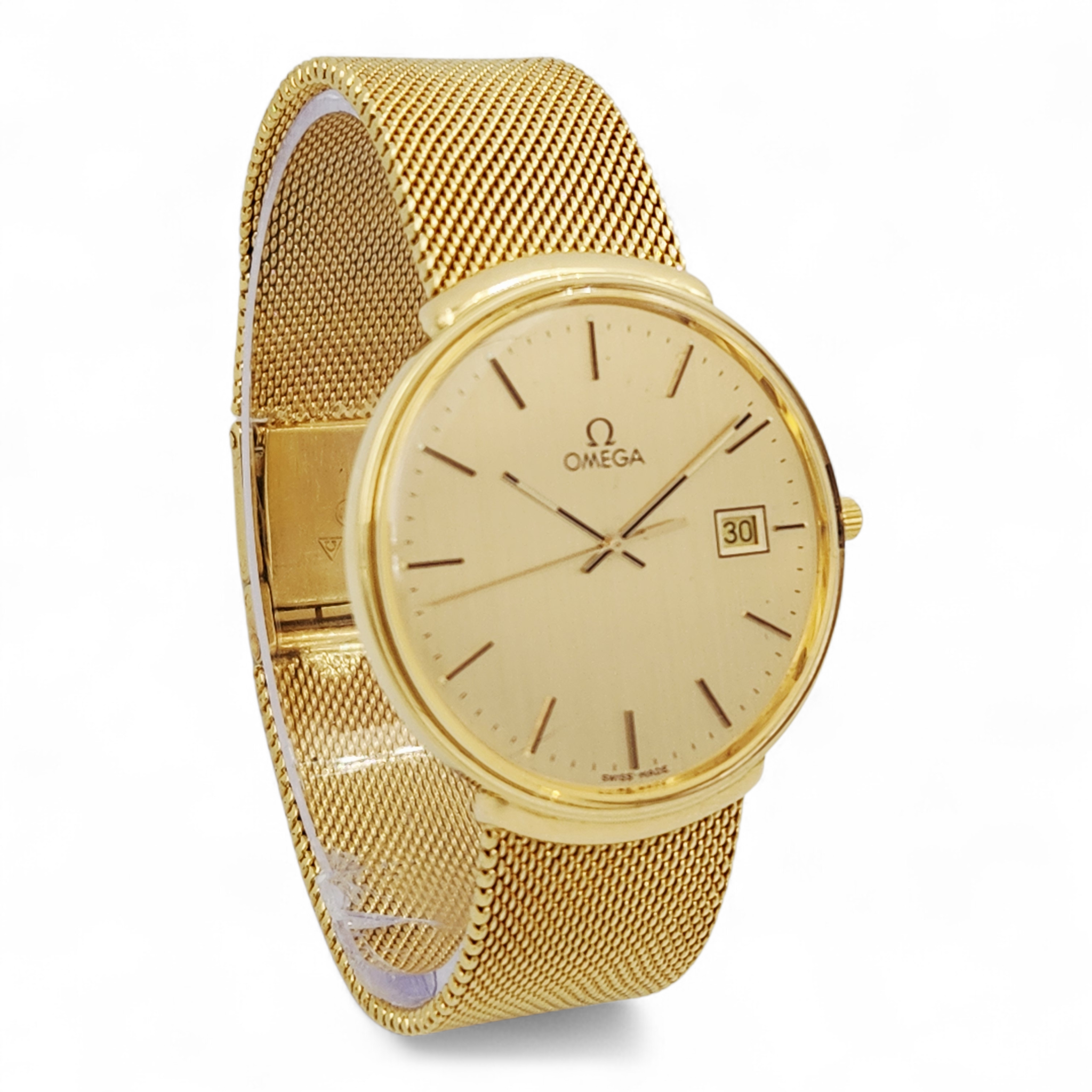 Omega Monaco Men's Omega Vintage 34mm 18K Yellow Gold Watch with Mesh Band and Gold ...