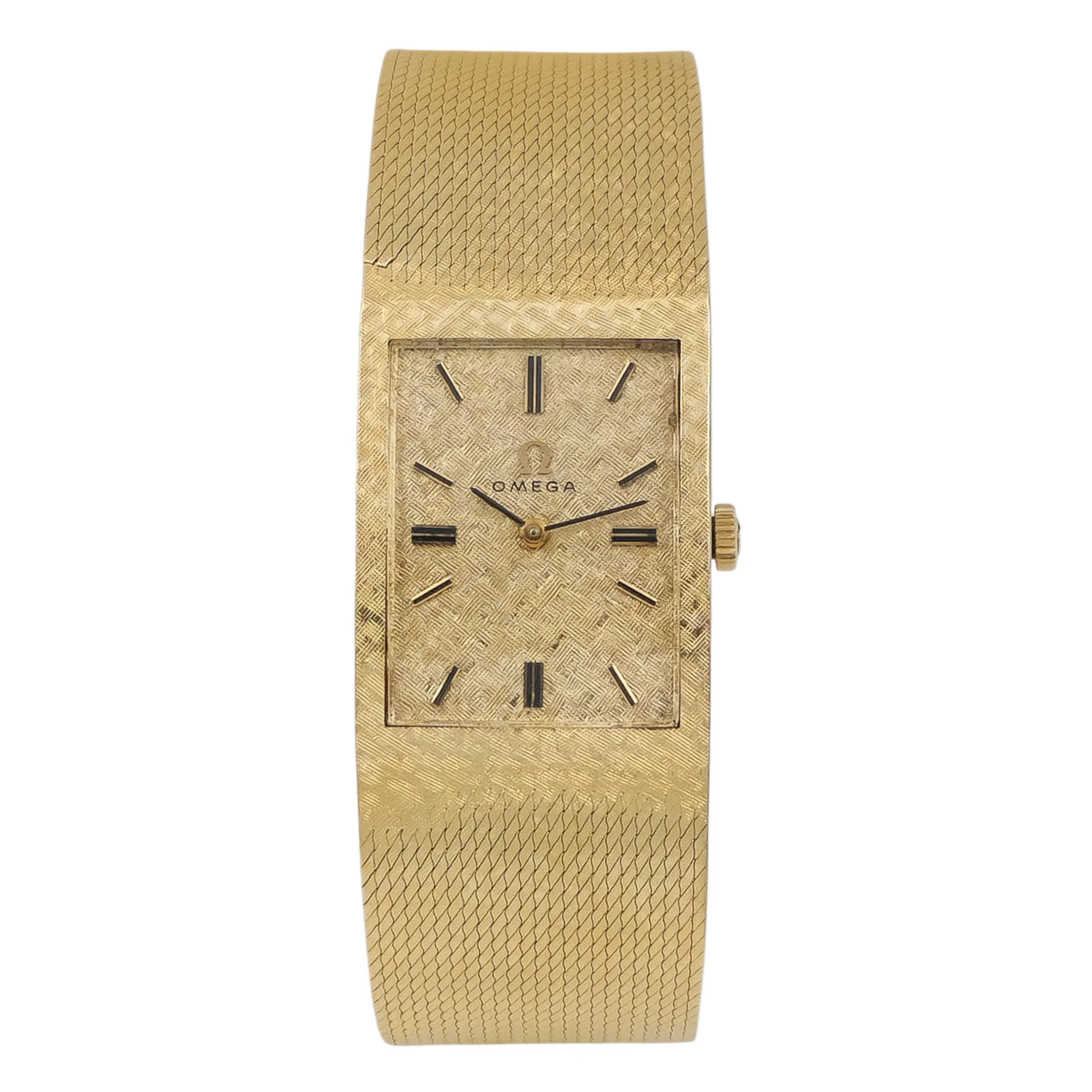 Unisex Omega Vintage 14K Yellow Gold Watch with Mesh Band and Gold Dial. (Pre-Owned)