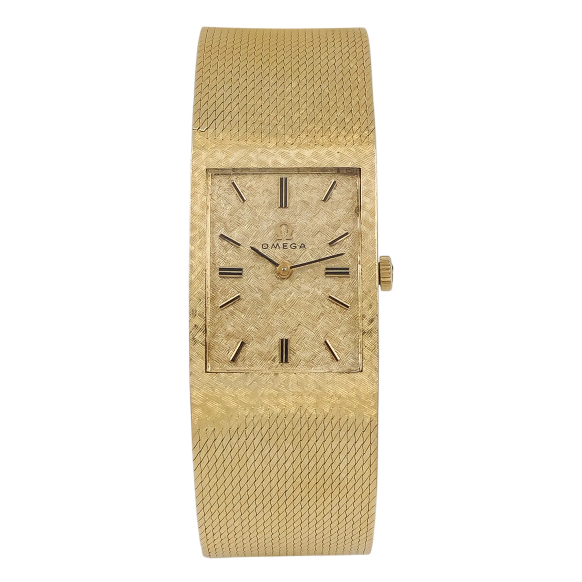 Unisex Omega Vintage 14K Yellow Gold Watch with Mesh Band and Gold Dial. (Pre-Owned)