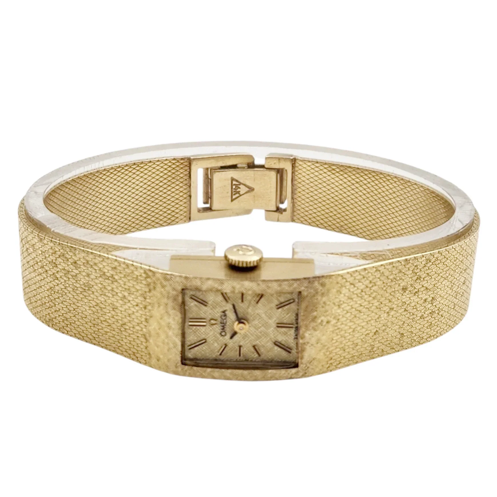 Ladies Omega Petit Vintage 14K Yellow Gold Automatic Watch with Mesh Band and Gold Dial. (Pre-Owned)