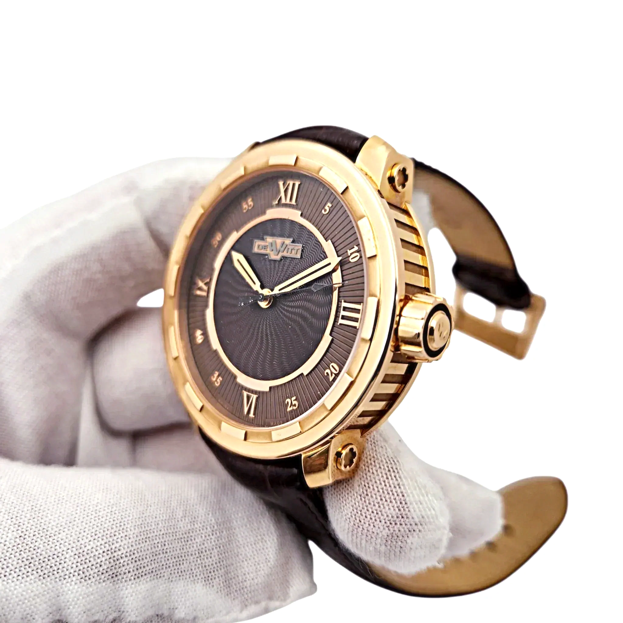 Men's DeWitt 43mm Twenty 8 Eight Tourbillon Automatic 18K Rose Gold Watch with Chocolate Dial and Brown Leather Strap. (Pre-Owned T8.AU.003)