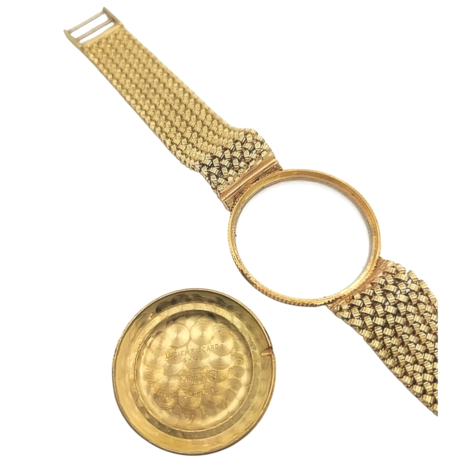 Unisex Lucien Piccard 33mm Liberty 18K Yellow Gold Coin Watch with Mesh Gold Band. (Pre-Owned)
