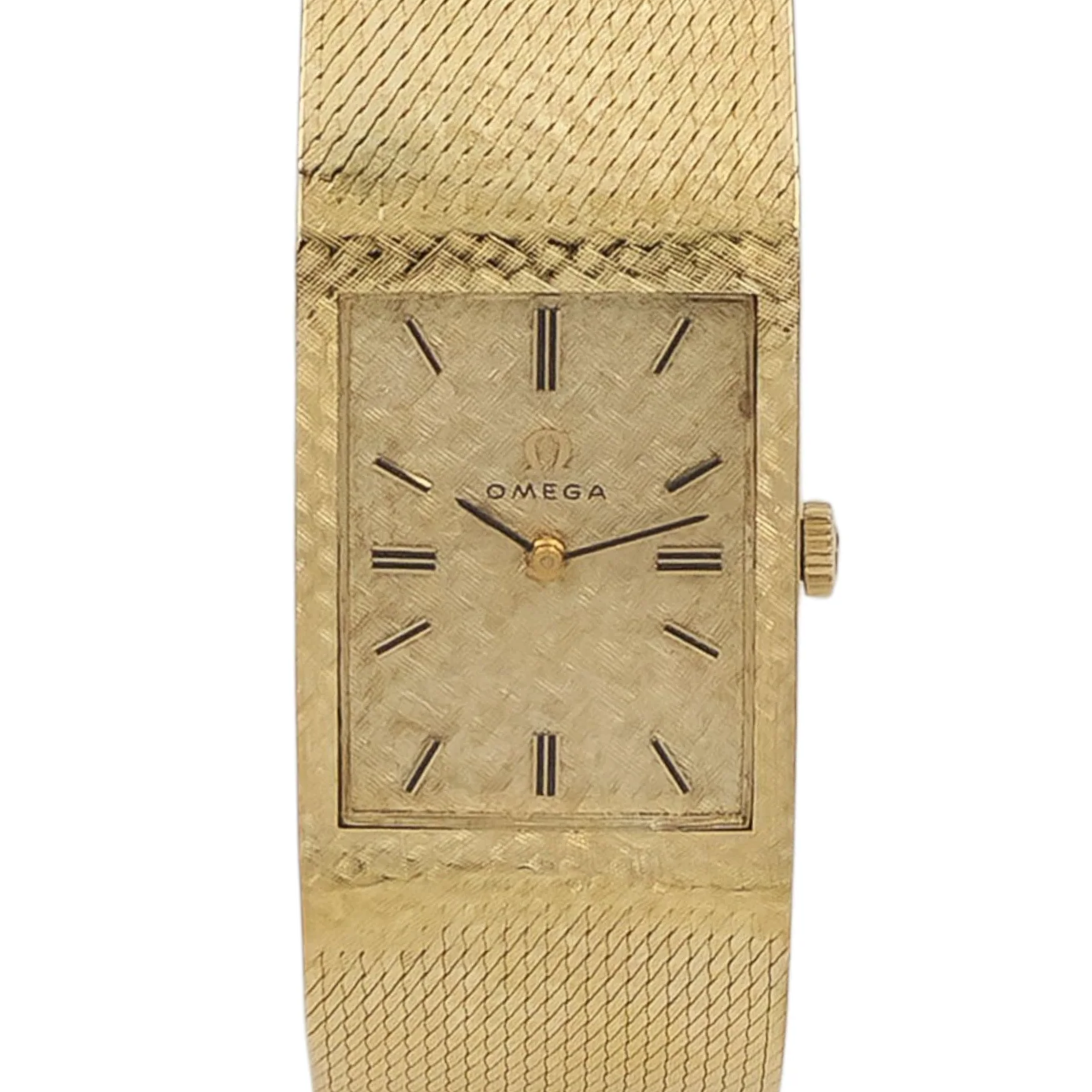 Unisex Omega Vintage 14K Yellow Gold Watch with Mesh Band and Gold Dial. (Pre-Owned)