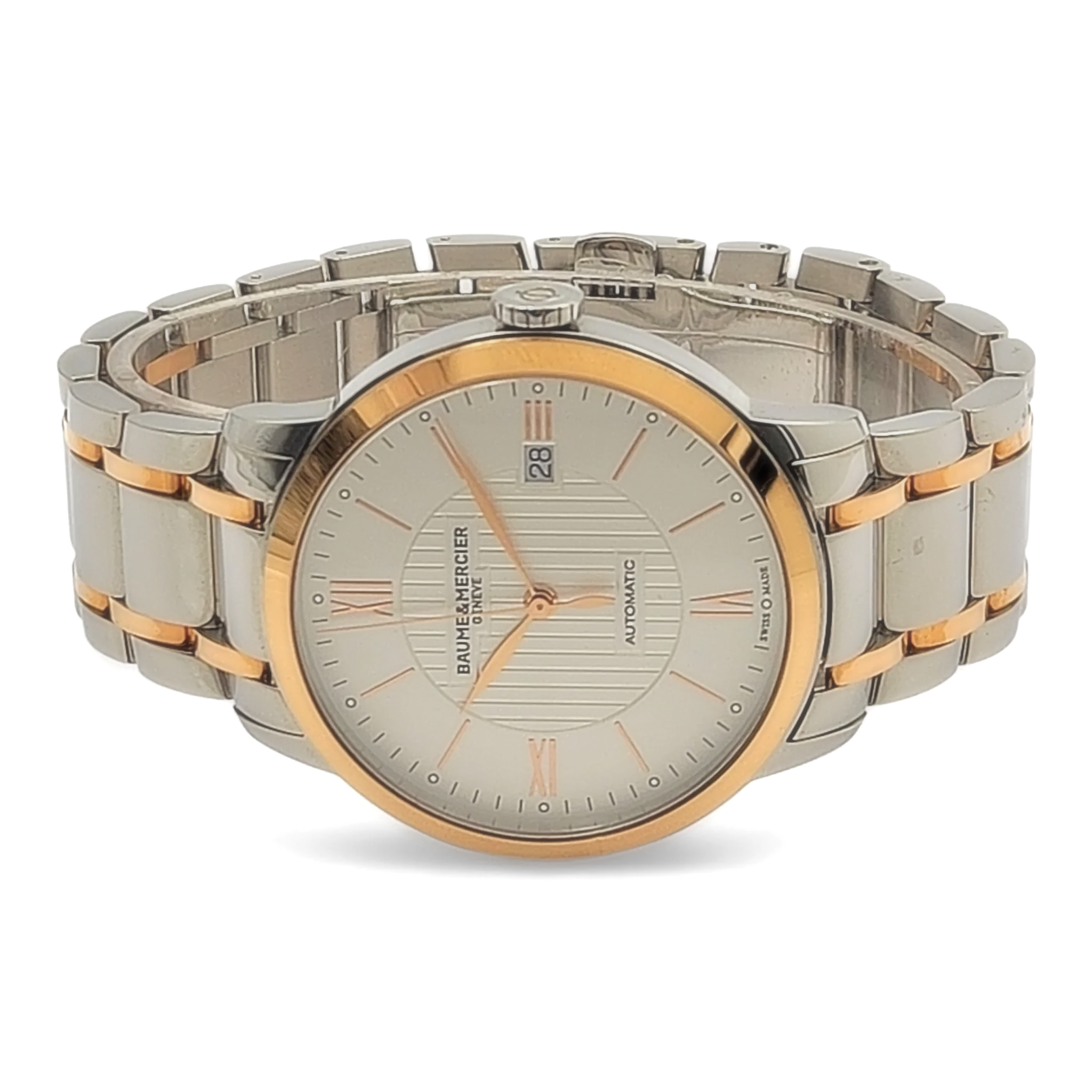 Men's Baume & Mercier 40mm Classima Automatic Electro Plated Rose Gold / Stainless Steel Watch with White Roman Numeral Dial. (Pre-Owned)