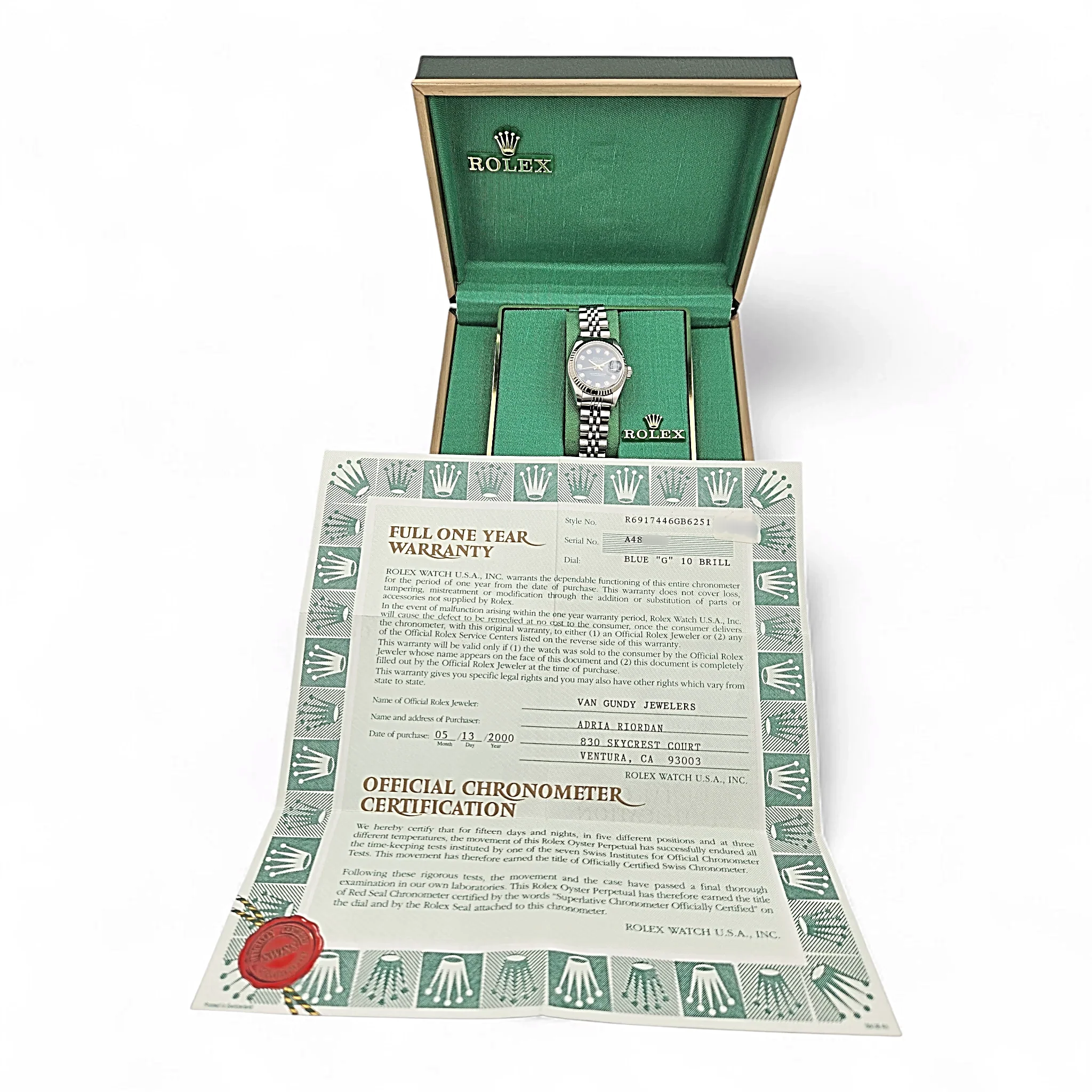 2000 Ladies Rolex 26mm DateJust Stainless Steel Watch with Blue Diamond Dial and Fluted Bezel. (Pre-Owned 69174)