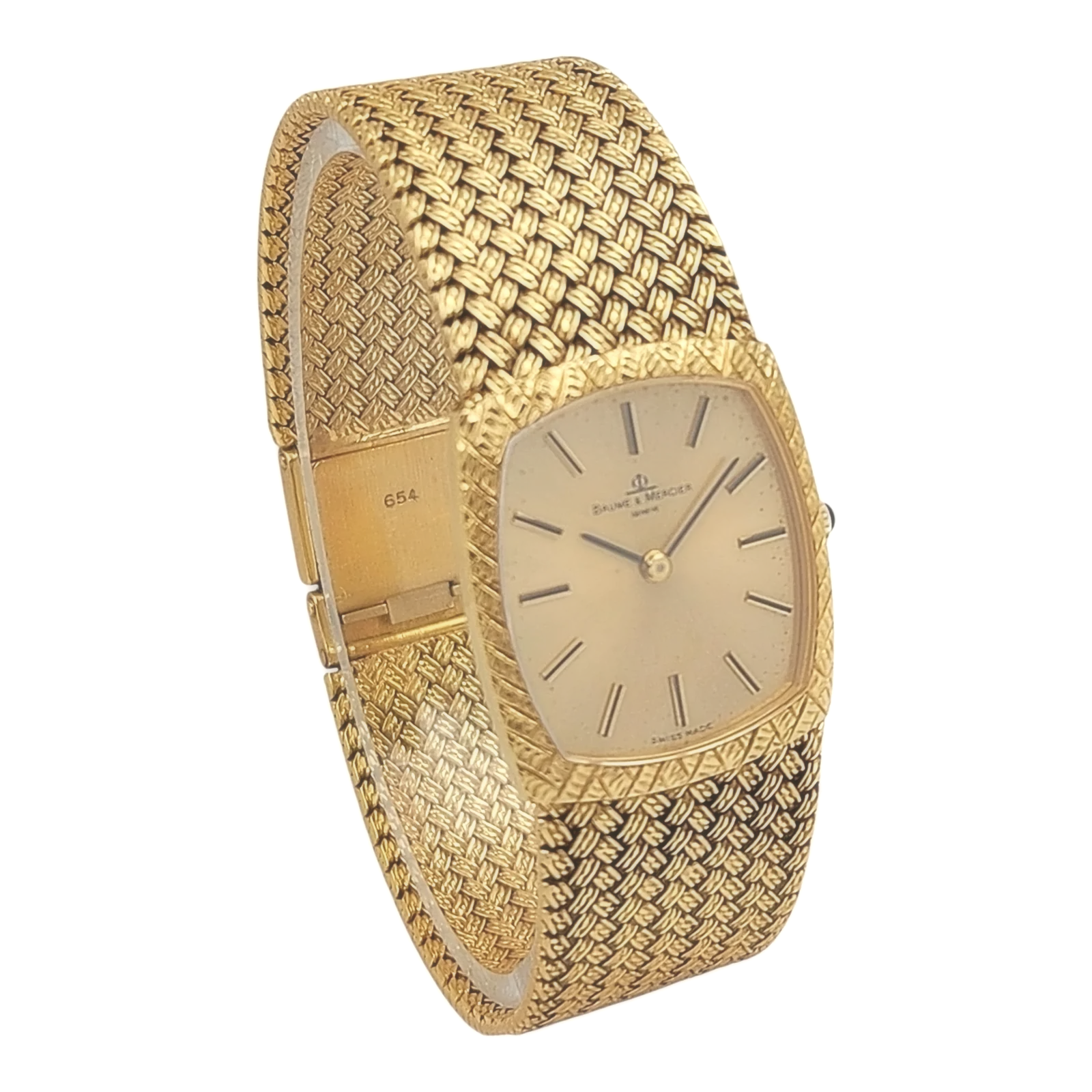 Ladies Baume & Mercier Vintage 18K Yellow Gold Automatic Watch with Gold Dial and Fixed Bezel. (Pre-Owned)