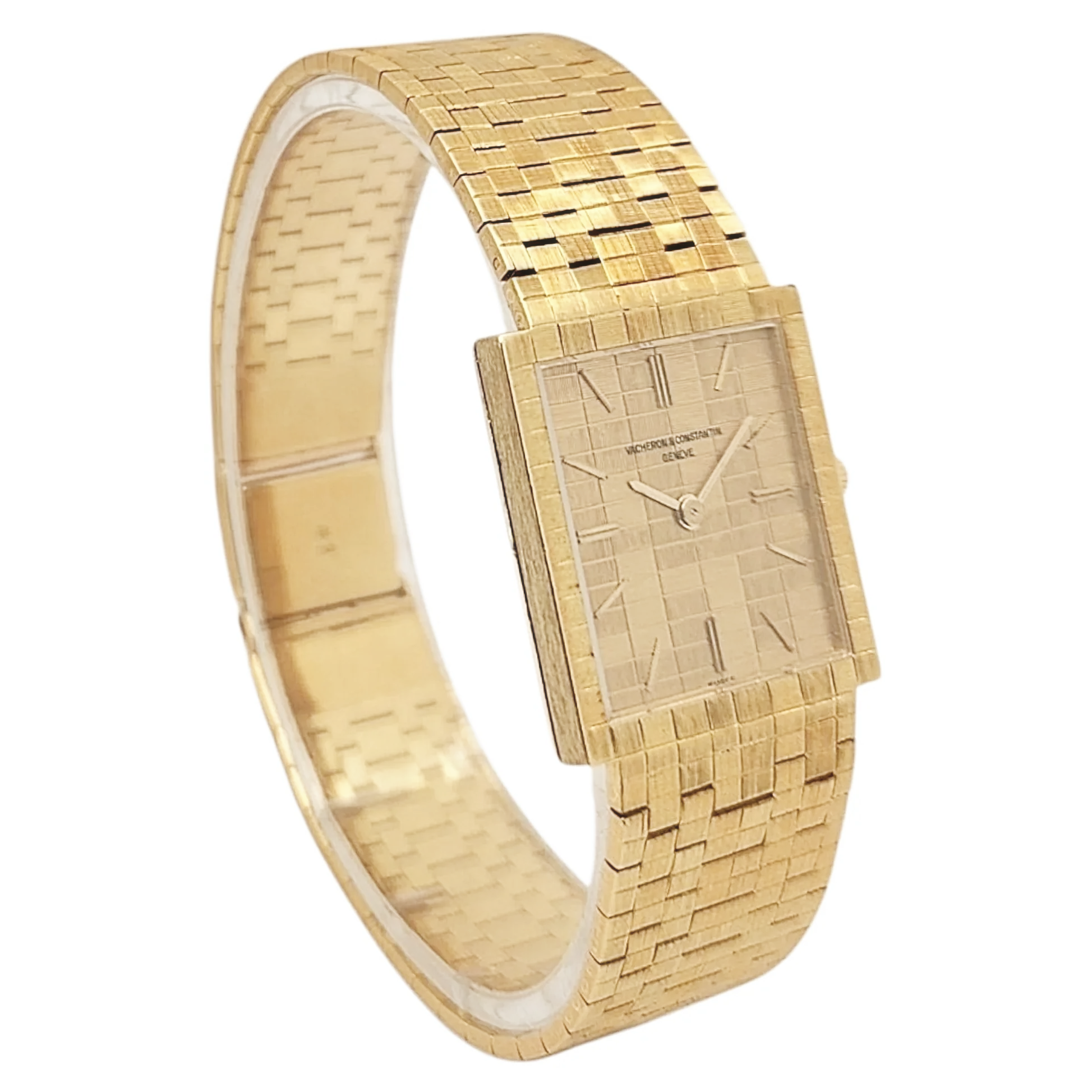 1970's Vacheron & Constantin Vintage Solid 18K Gold Watch with Basket-Weave Gold Dial and Bracelet. (Pre-Owned 7186)