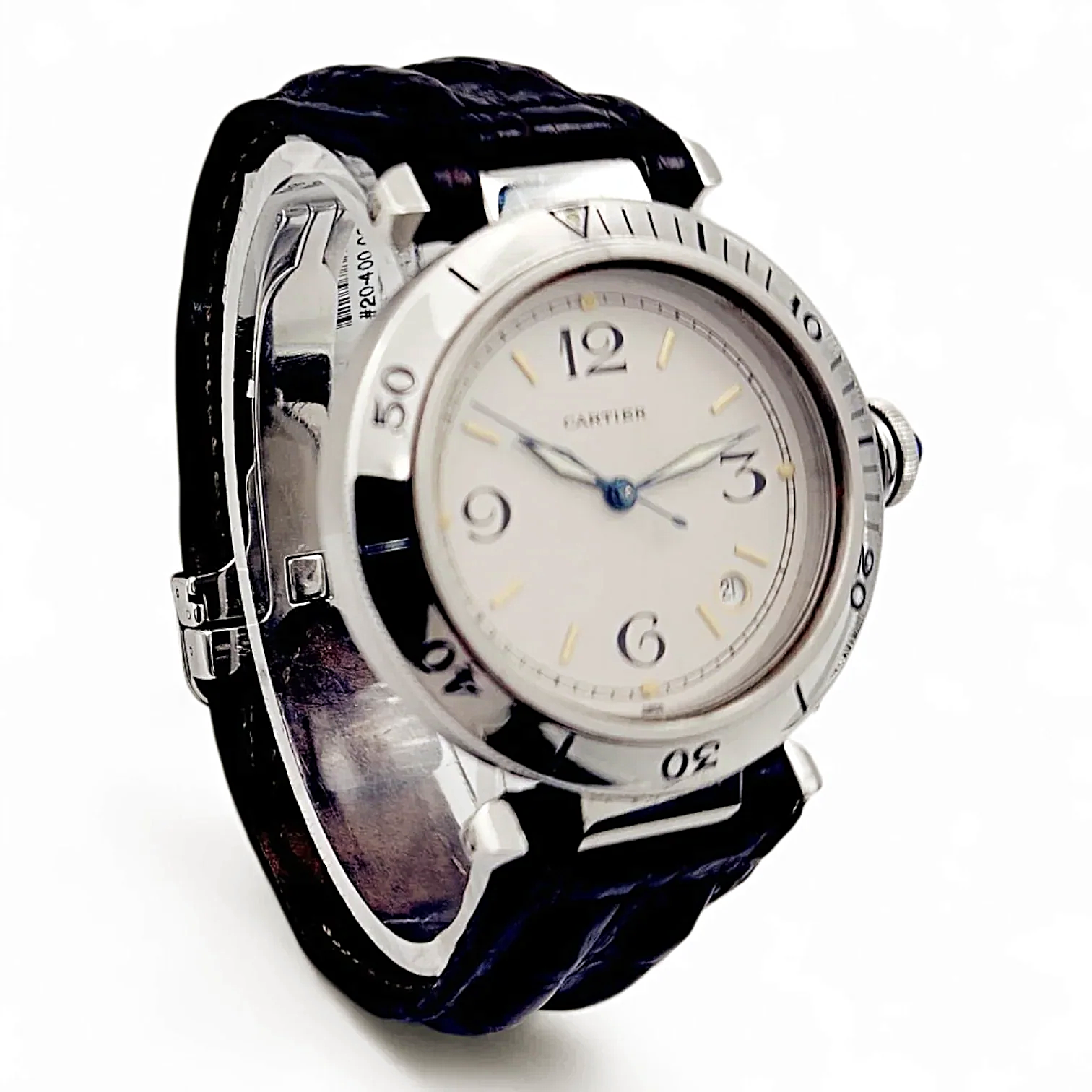 Unisex Cartier Pasha 38mm Arabic Numeral Automatic Watch with Brown Leather Strap and Ivory Dial. (Pre-Owned)