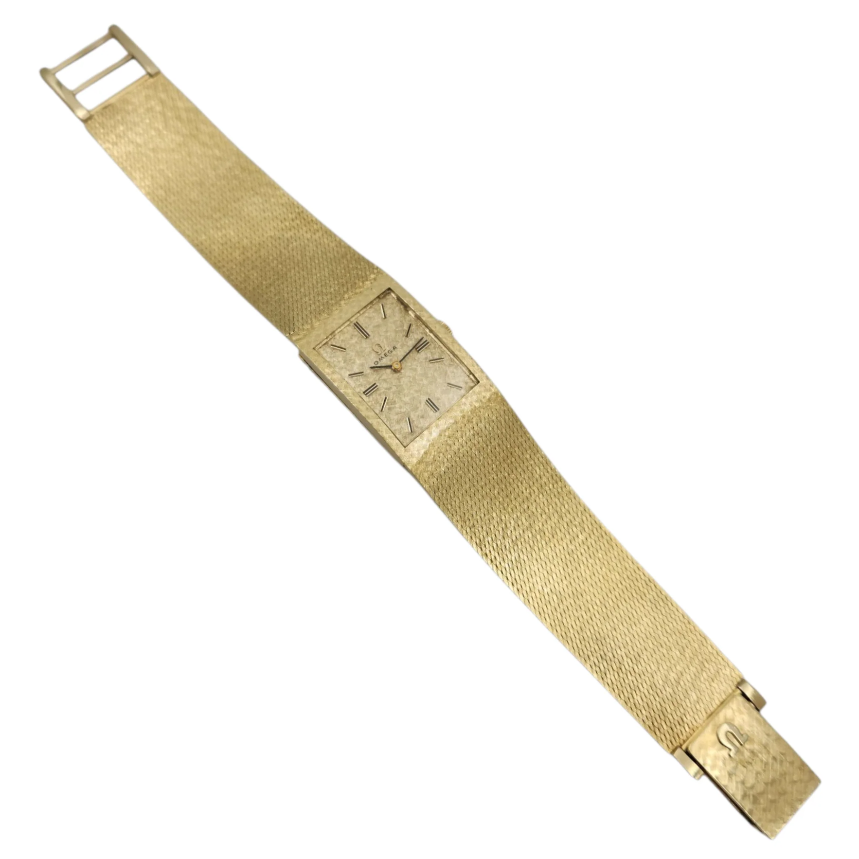 Unisex Omega Vintage 14K Yellow Gold Watch with Mesh Band and Gold Dial. (Pre-Owned)