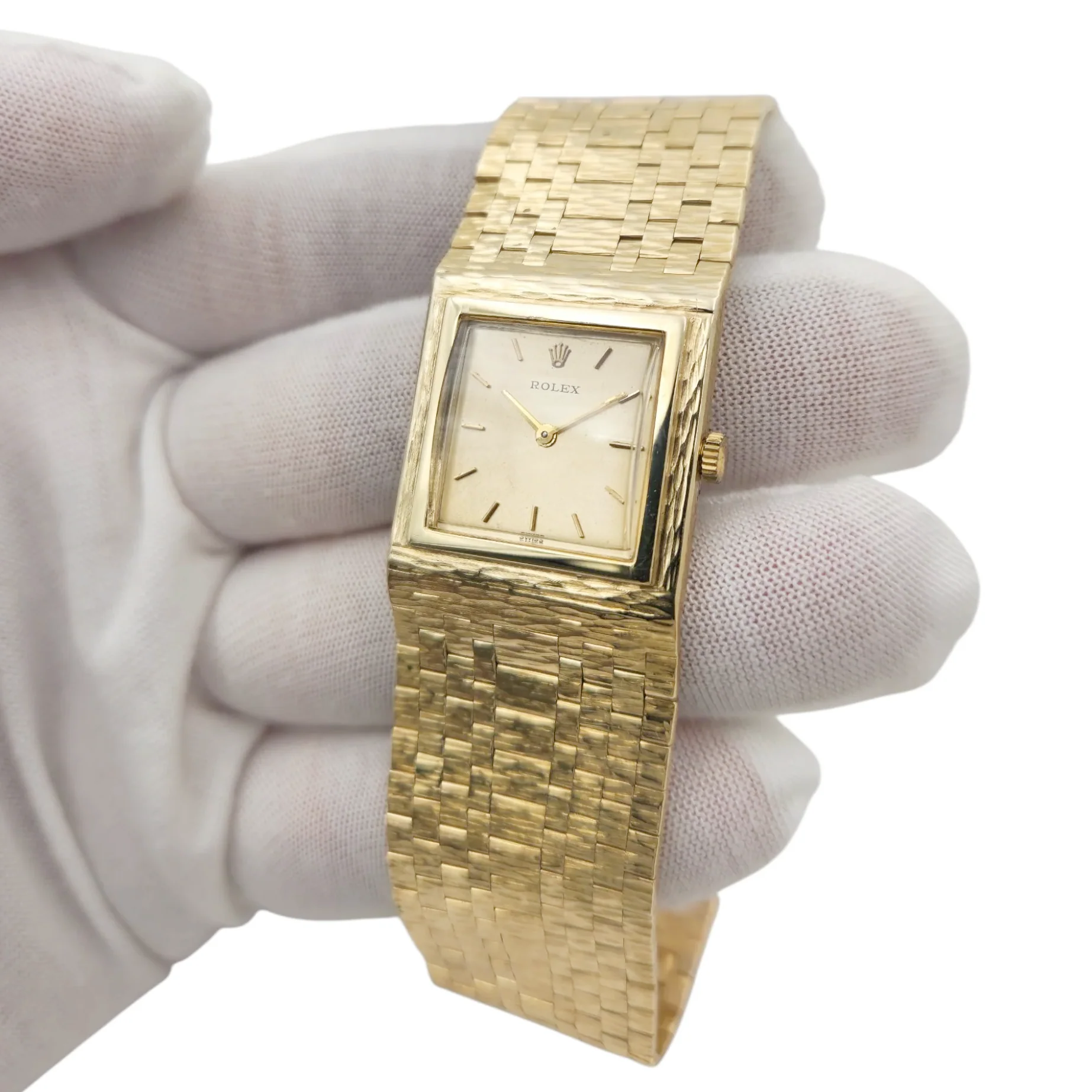 1950's Unisex Rolex 25mm Vintage 14K Yellow Gold Watch with Gold Dial and Gold Mesh Bracelet. (Pre-Owned)