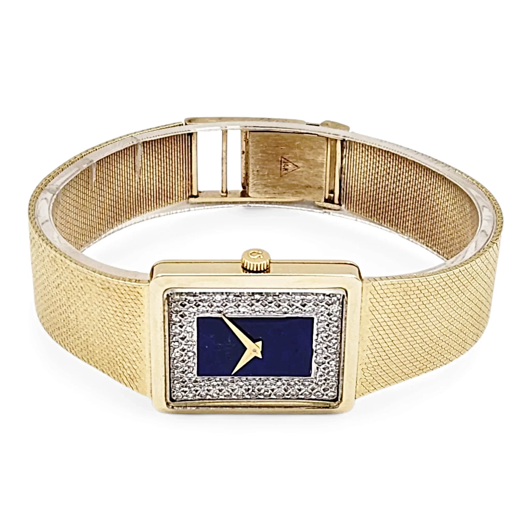 Unisex Omega Vintage 14K Yellow Gold Watch with Diamond Blue Texture and Dial. (Pre-Owned)