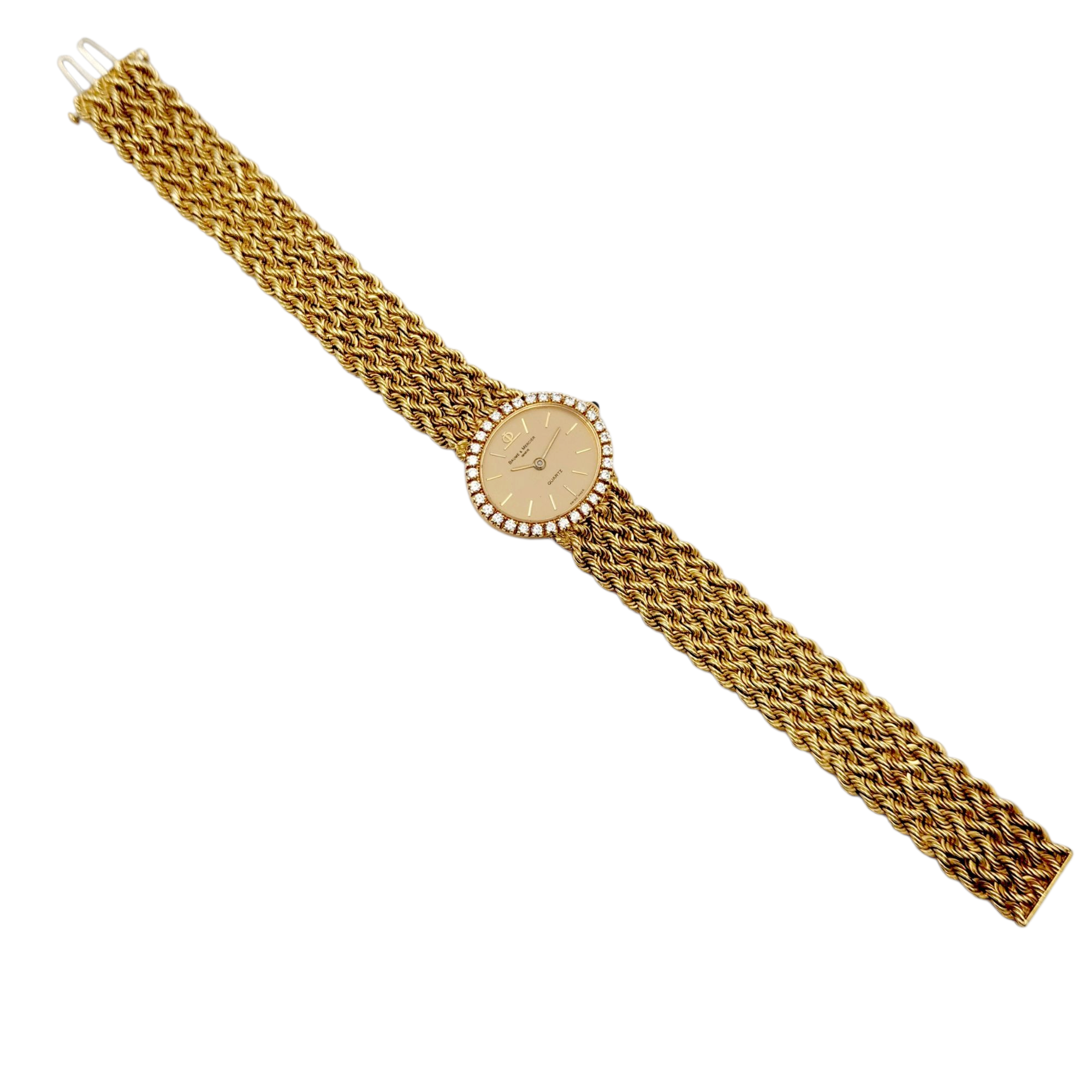 Ladies Baume & Mercier 24mm Vintage 18K Yellow Gold Watch with Gold Dial and Diamond Bezel. (Pre-Owned)