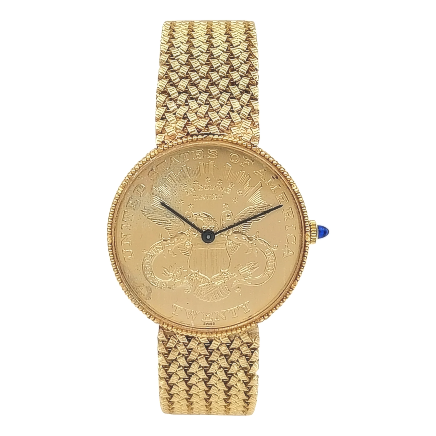 Unisex Lucien Piccard 33mm Liberty 18K Yellow Gold Coin Watch with Mesh Gold Band. (Pre-Owned)