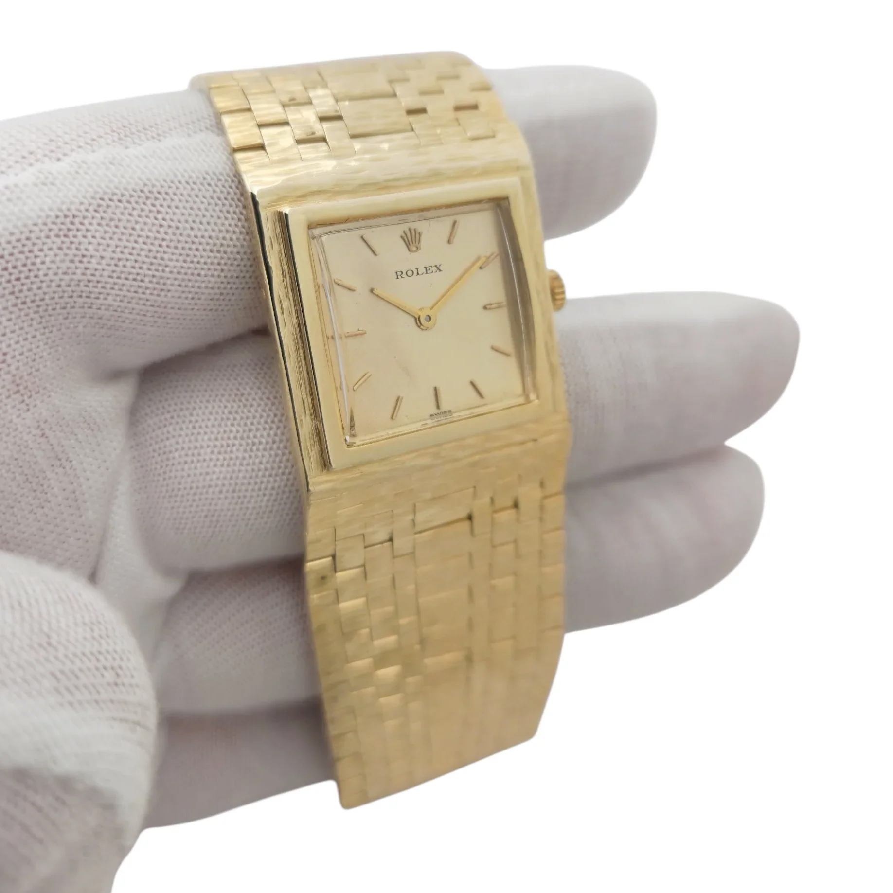 1950's Unisex Rolex 25mm Vintage 14K Yellow Gold Watch with Gold Dial and Gold Mesh Bracelet. (Pre-Owned)