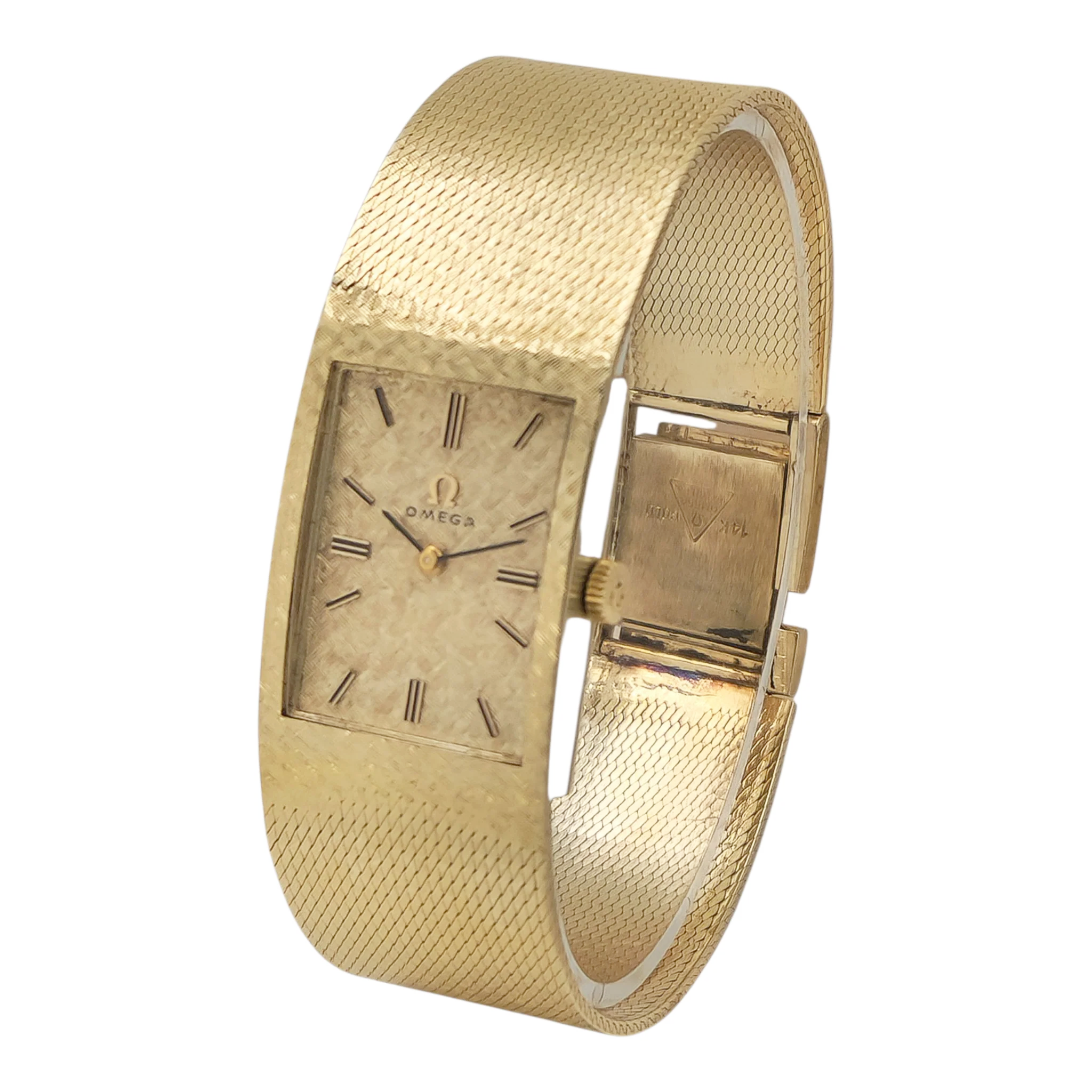 Unisex Omega Vintage 14K Yellow Gold Watch with Mesh Band and Gold Dial. (Pre-Owned)