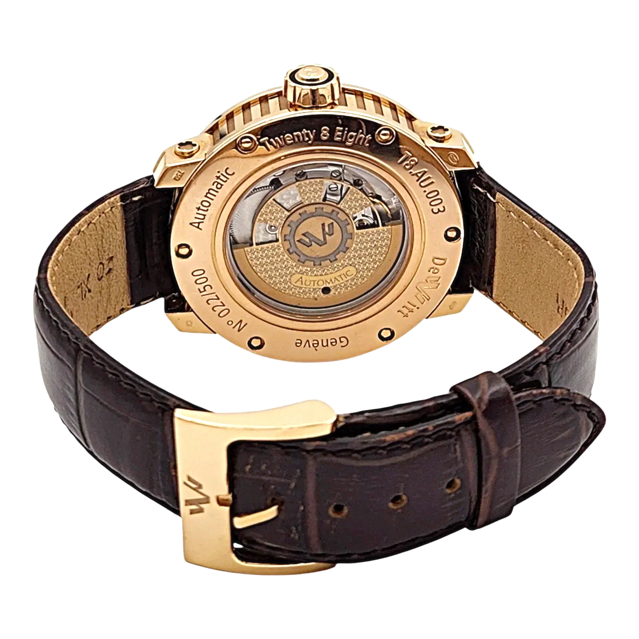 Men's DeWitt 43mm Twenty 8 Eight Tourbillon Automatic 18K Rose Gold Watch with Chocolate Dial and Brown Leather Strap. (Pre-Owned T8.AU.003)