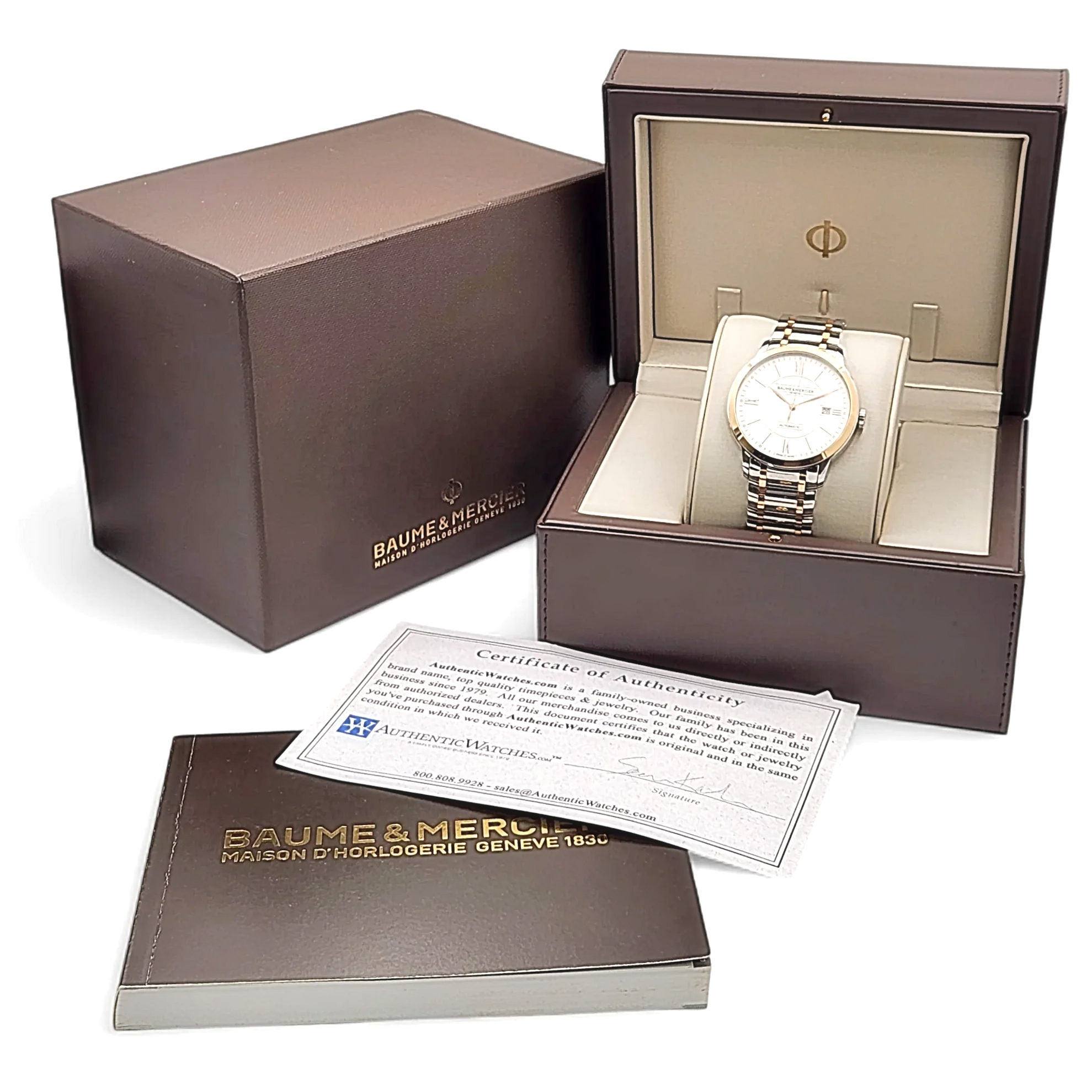 Men's Baume & Mercier 40mm Classima Automatic Electro Plated Rose Gold / Stainless Steel Watch with White Roman Numeral Dial. (Pre-Owned)