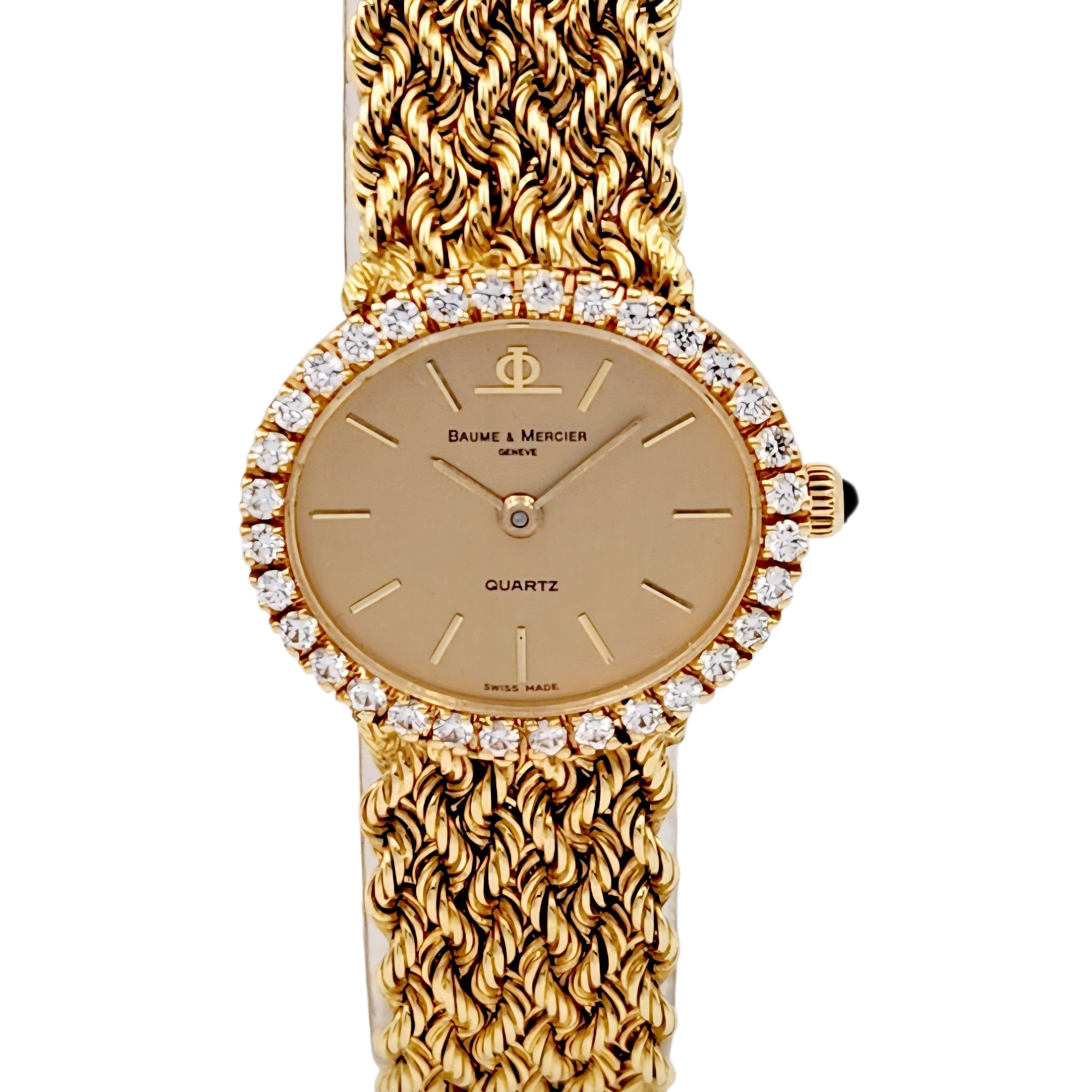 Ladies Baume & Mercier 24mm Vintage 18K Yellow Gold Watch with Gold Dial and Diamond Bezel. (Pre-Owned)