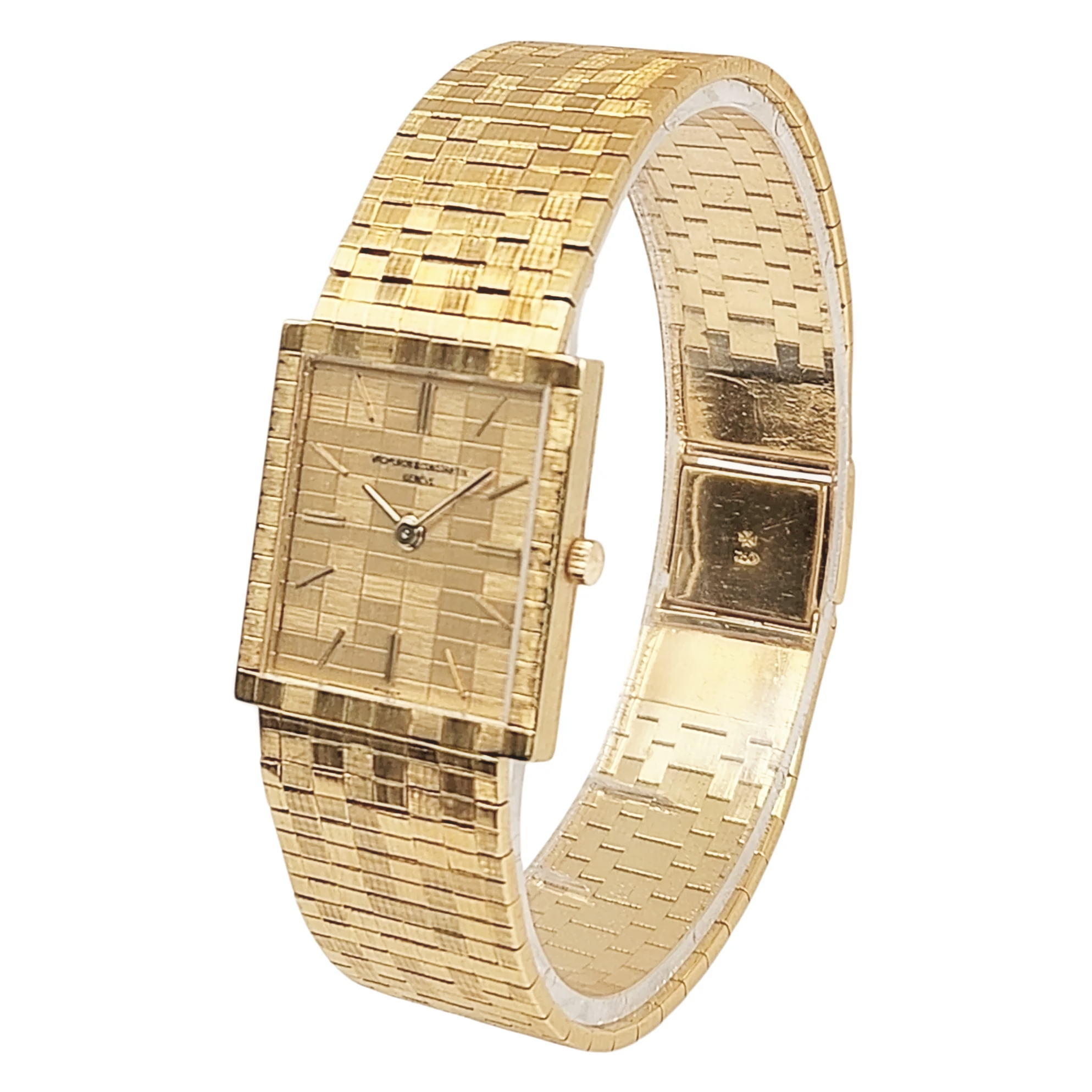 1970's Vacheron & Constantin Vintage Solid 18K Gold Watch with Basket-Weave Gold Dial and Bracelet. (Pre-Owned 7186)