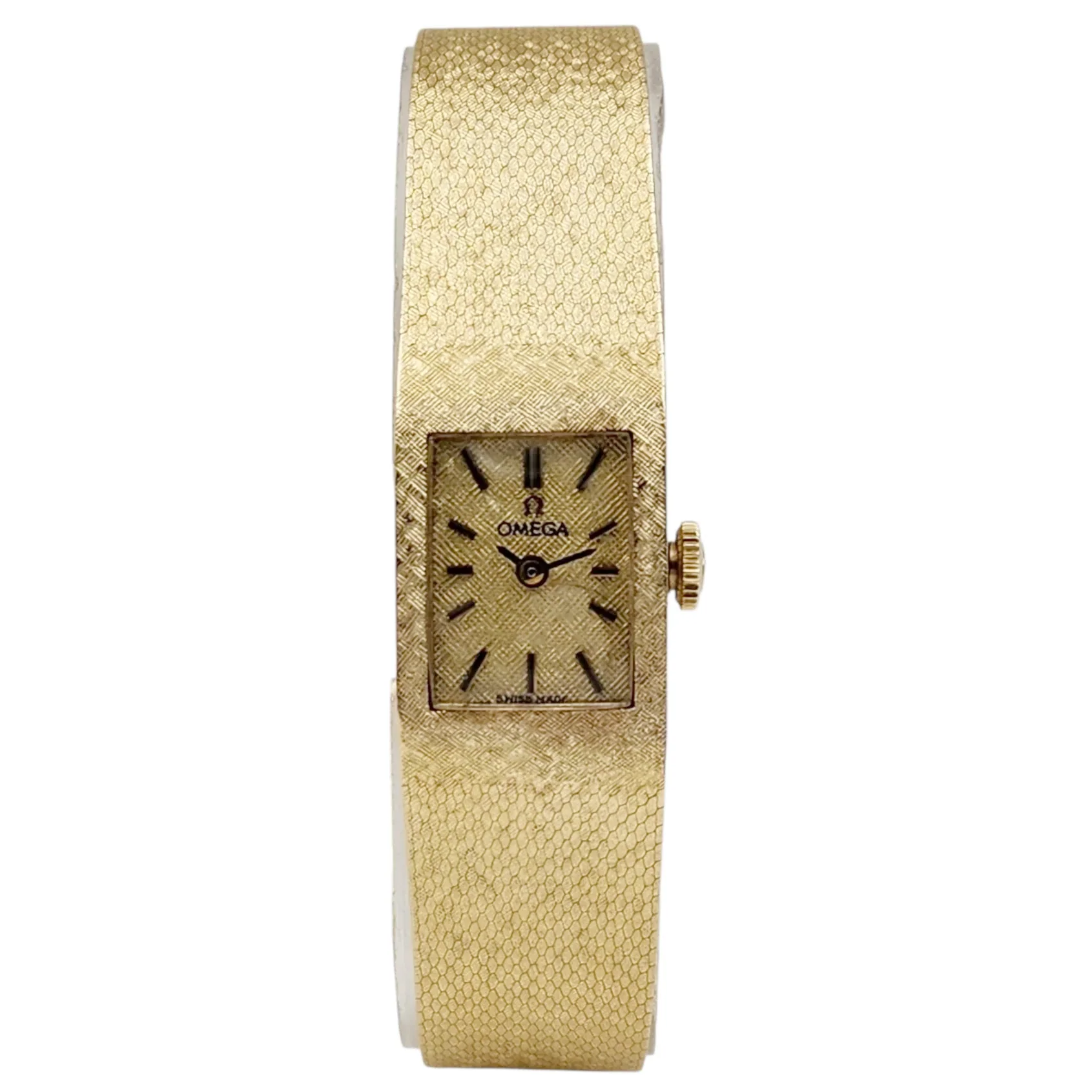 Ladies Omega Petit Vintage 14K Yellow Gold Automatic Watch with Mesh Band and Gold Dial. (Pre-Owned)
