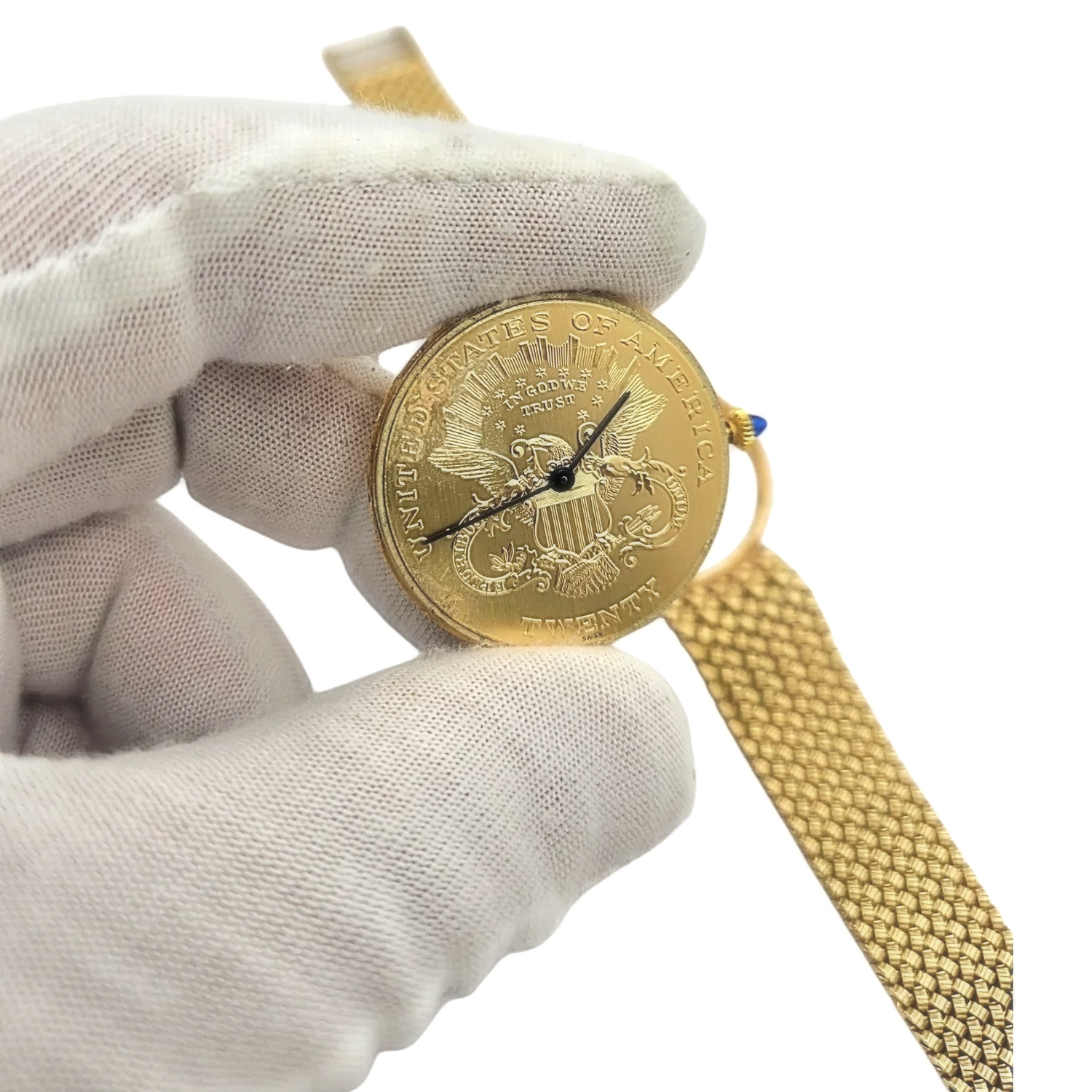 Unisex Lucien Piccard 33mm Liberty 18K Yellow Gold Coin Watch with Mesh Gold Band. (Pre-Owned)