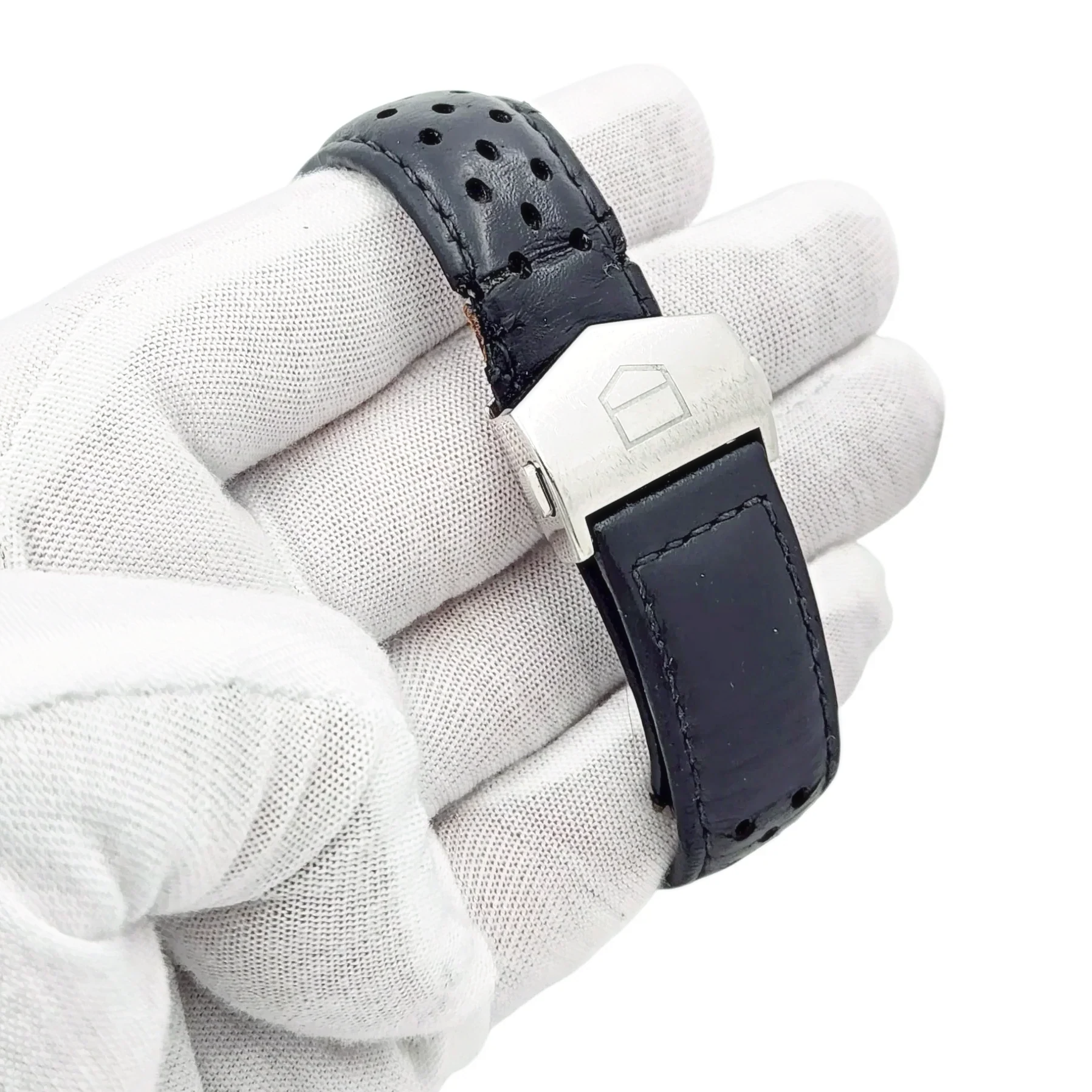 Men's TAG Heuer Carrera 42mm Juan Manuel Fangio Automatic Stainless Steel Watch with Leather Strap and Black Dial. (Pre-Owned)