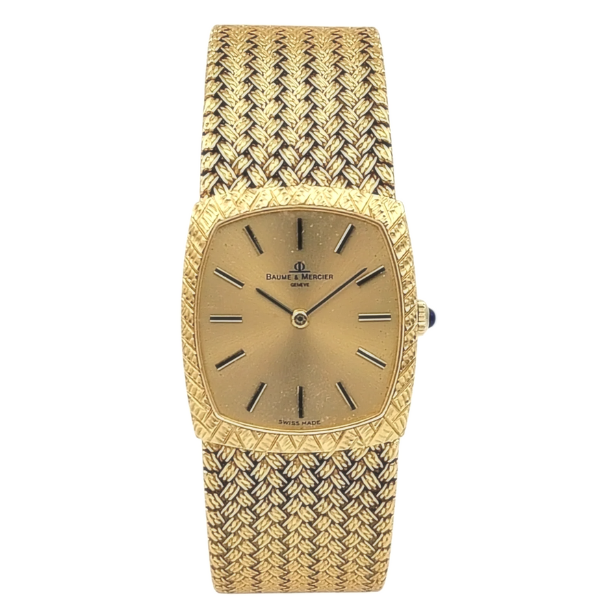 Ladies Baume & Mercier Vintage 18K Yellow Gold Automatic Watch with Gold Dial and Fixed Bezel. (Pre-Owned)