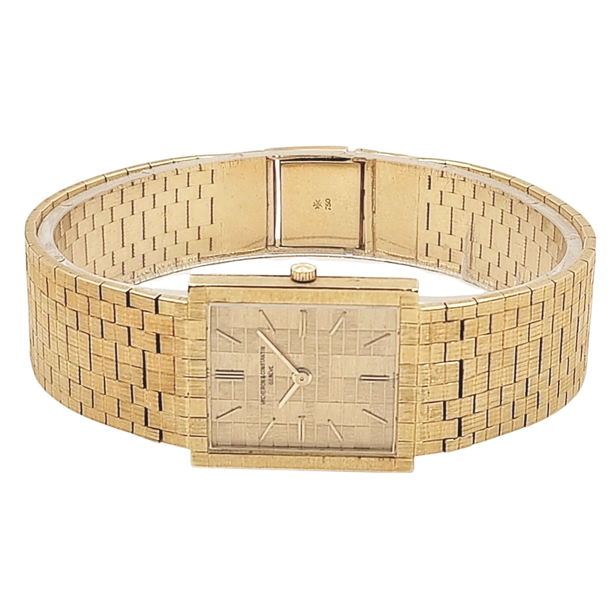 1970's Vacheron & Constantin Vintage Solid 18K Gold Watch with Basket-Weave Gold Dial and Bracelet. (Pre-Owned 7186)