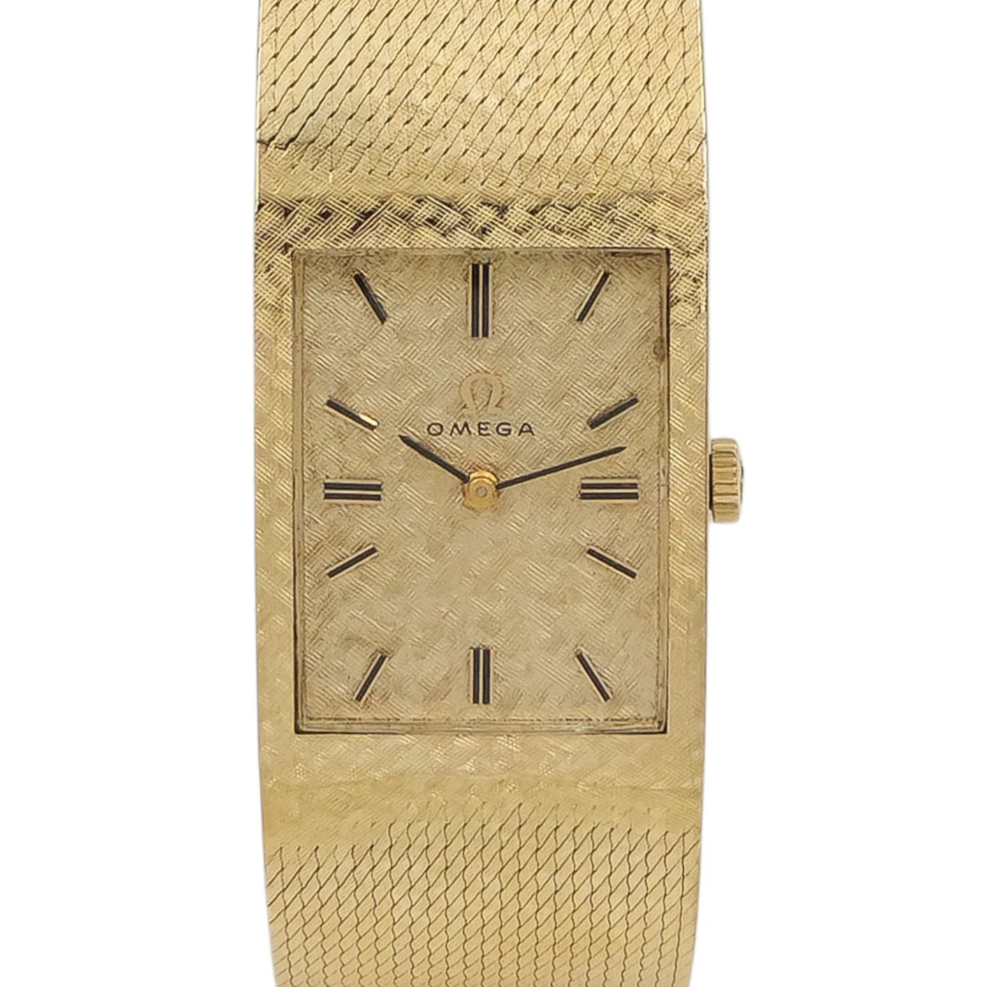 Unisex Omega Vintage 14K Yellow Gold Watch with Mesh Band and Gold Dial. (Pre-Owned)