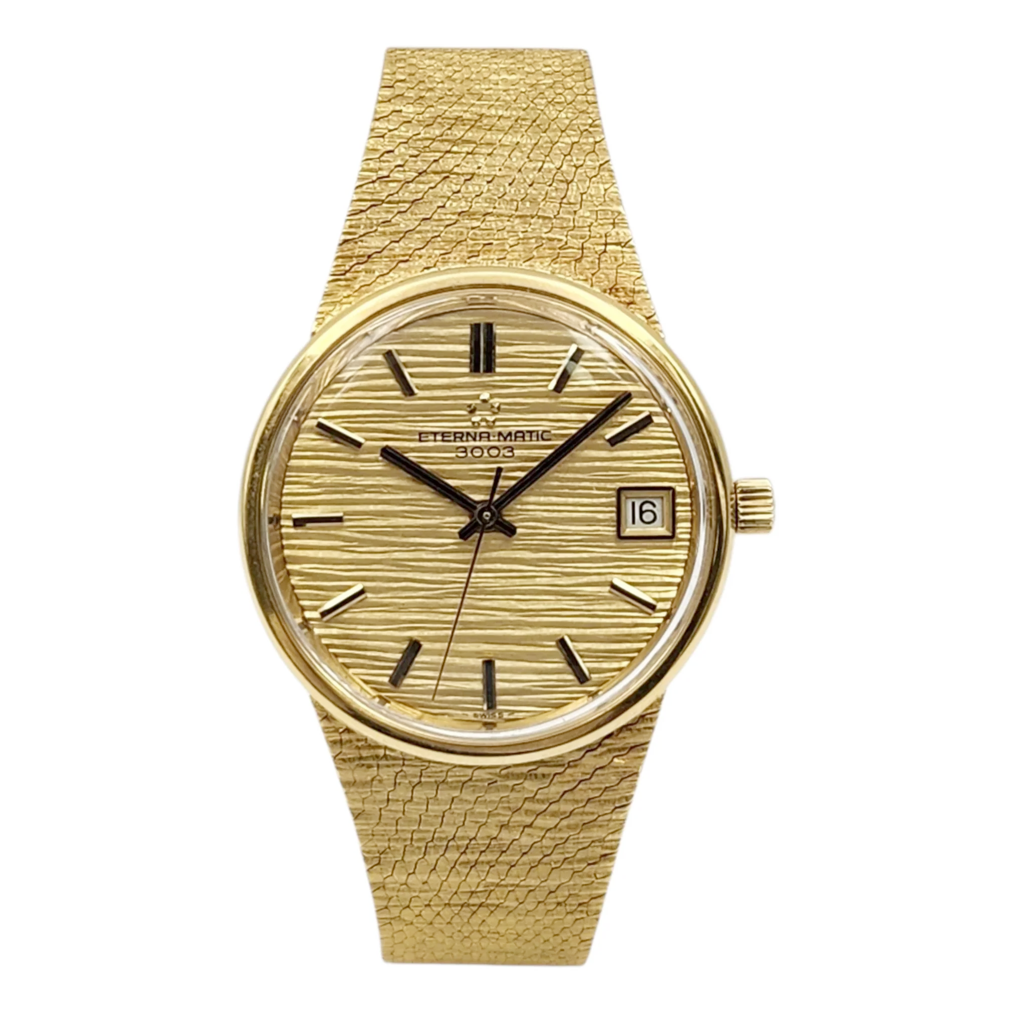 Unisex Eterna-Matic 3003 18K Yellow Gold 34mm Manual Wind Watch with Gold Dial. (Pre-Owned)