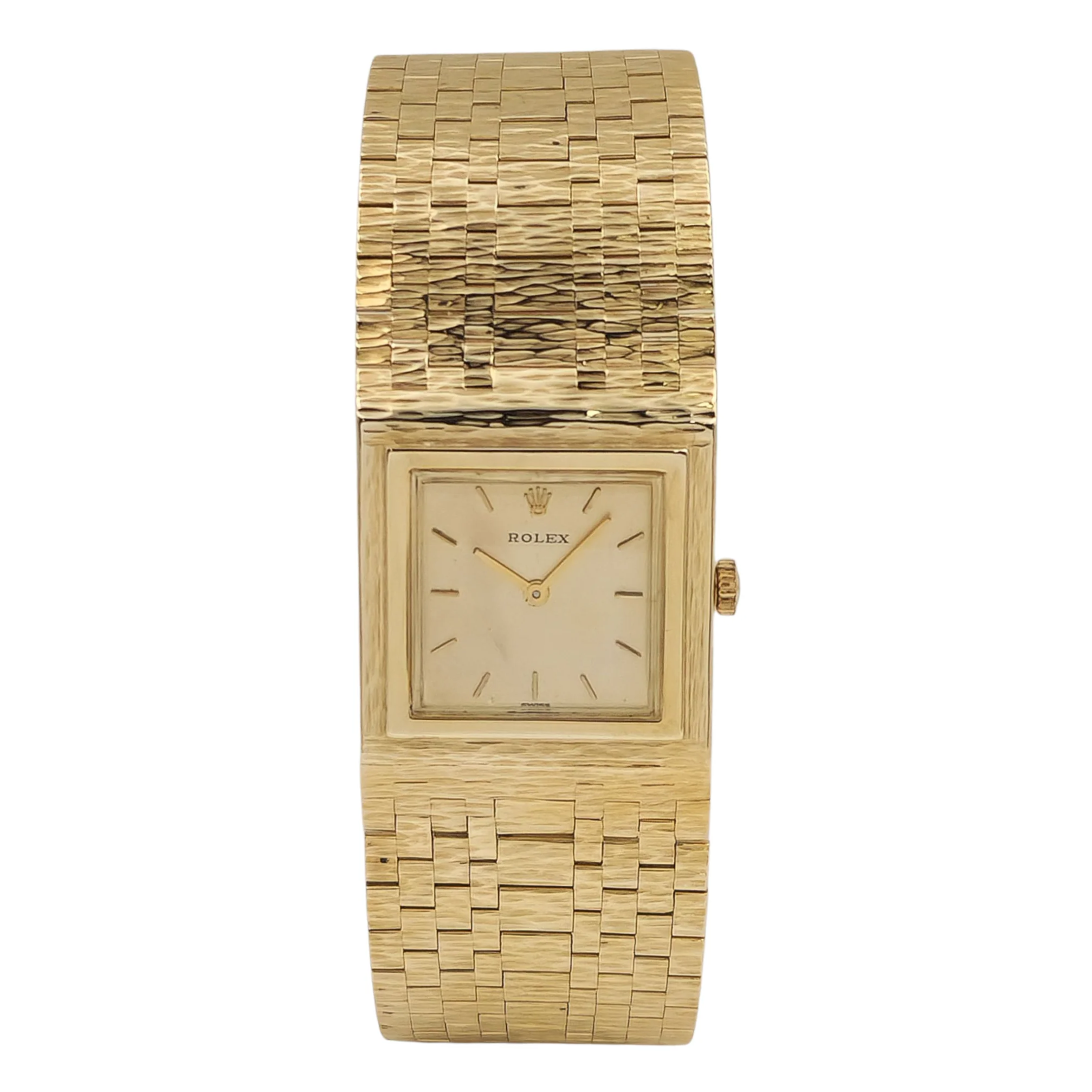 1950's Unisex Rolex 25mm Vintage 14K Yellow Gold Watch with Gold Dial and Gold Mesh Bracelet. (Pre-Owned)