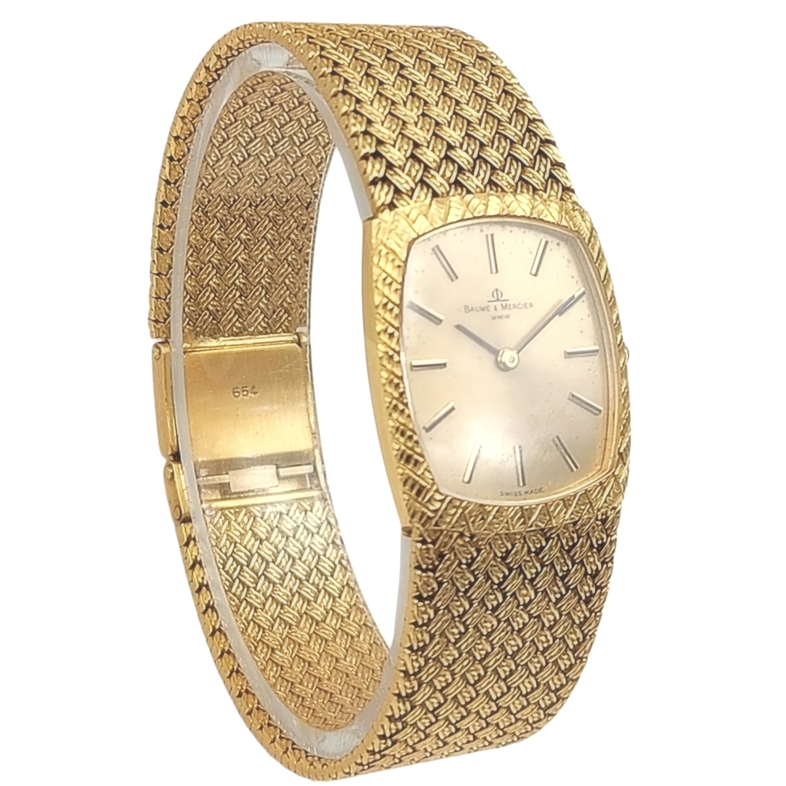 Ladies Baume & Mercier Vintage 18K Yellow Gold Automatic Watch with Gold Dial and Fixed Bezel. (Pre-Owned)